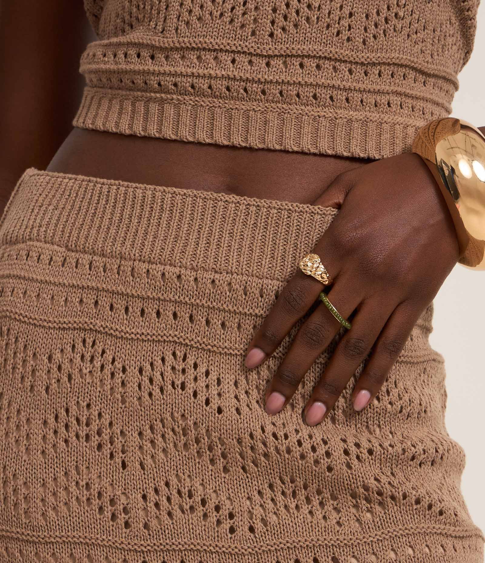 Saia Ajustada Long Midi em Tricô com Mix de Pontos Marrom 4