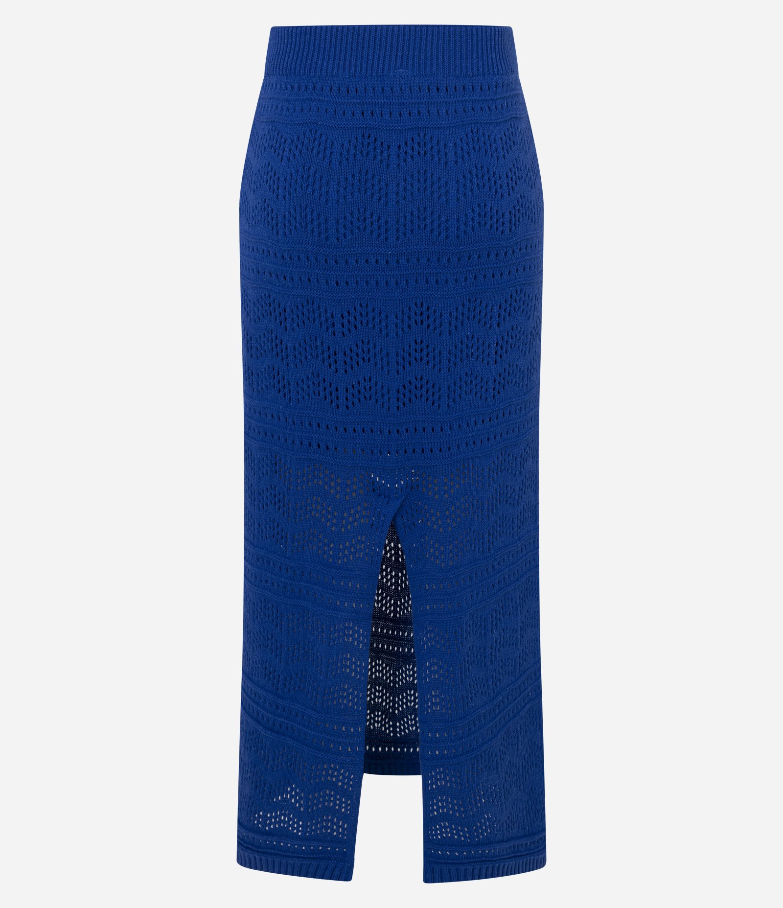 Saia Ajustada Long Midi em Tricô com Mix de Pontos Azul 9