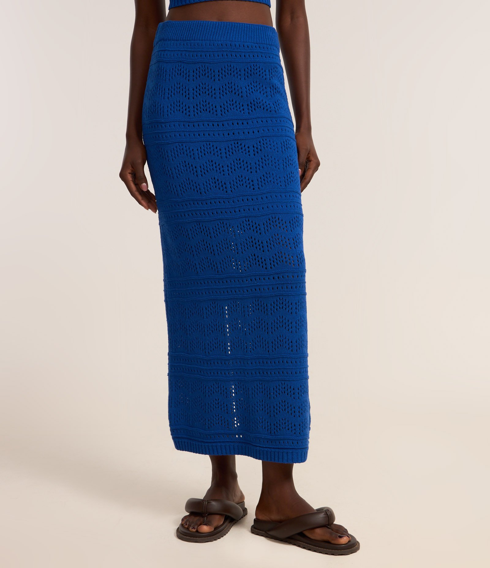 Saia Ajustada Long Midi em Tricô com Mix de Pontos Azul 3