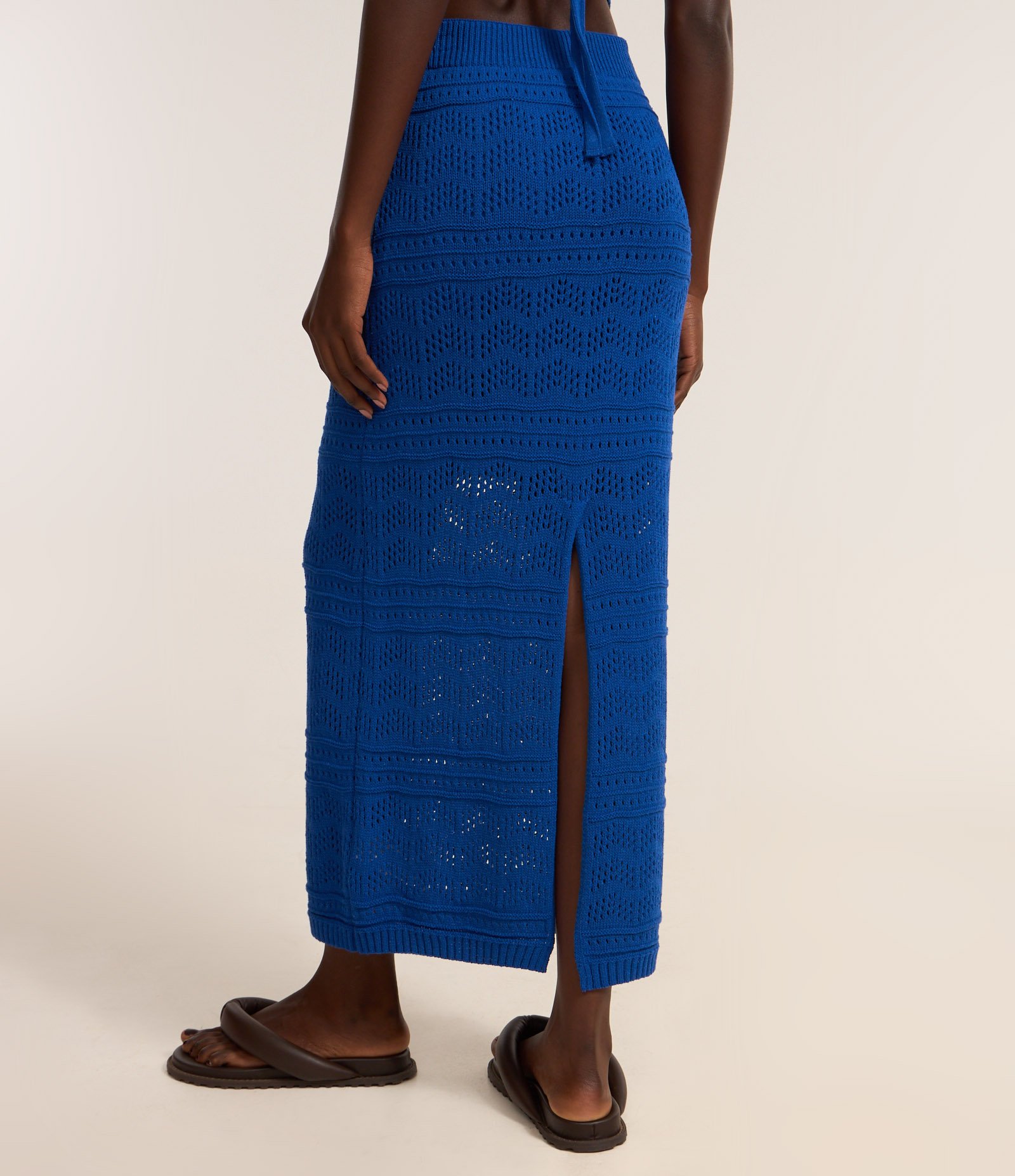 Saia Ajustada Long Midi em Tricô com Mix de Pontos Azul 5