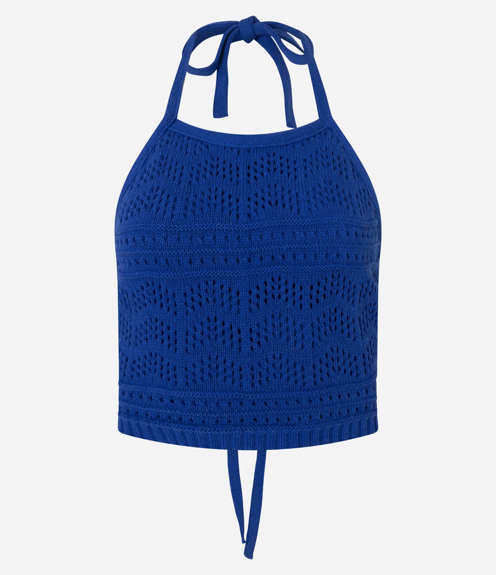 Blusa Frente Única em Tricô com Mix de Pontos e Amarração Azul 6