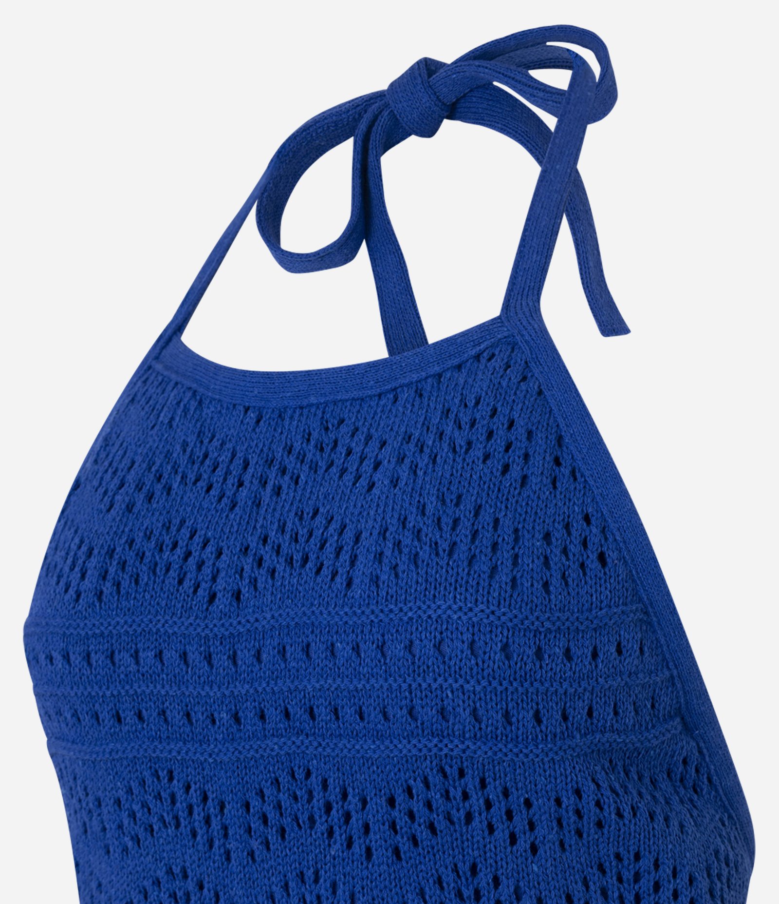 Blusa Frente Única em Tricô com Mix de Pontos e Amarração Azul 7