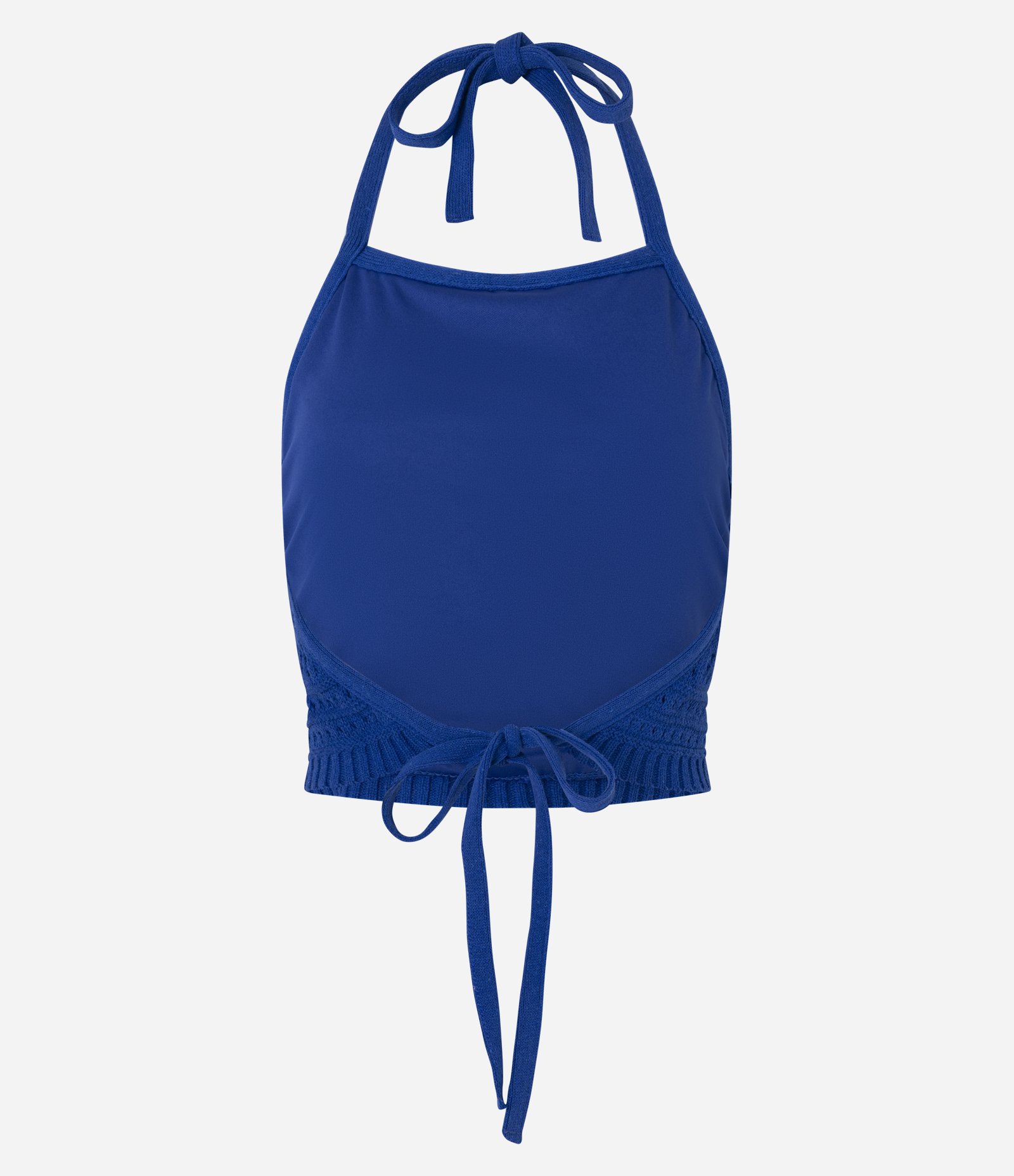 Blusa Frente Única em Tricô com Mix de Pontos e Amarração Azul 8