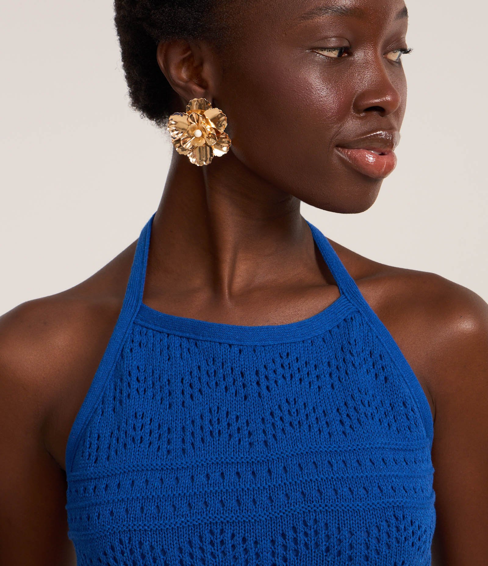 Blusa Frente Única em Tricô com Mix de Pontos e Amarração Azul 3