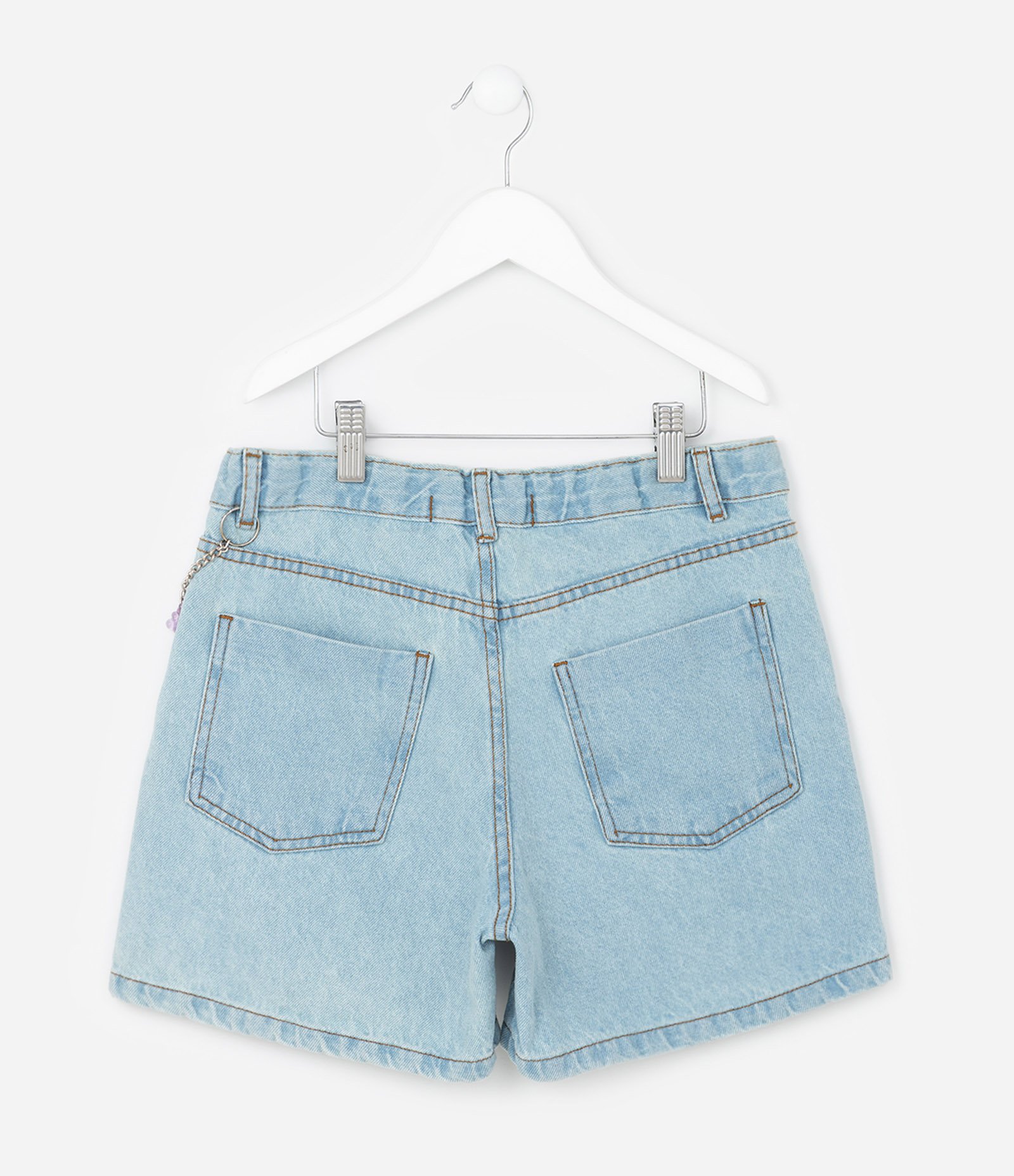 Bermuda Infantil em Jeans com Corrente - Tam 7 a 14 Anos Azul 2