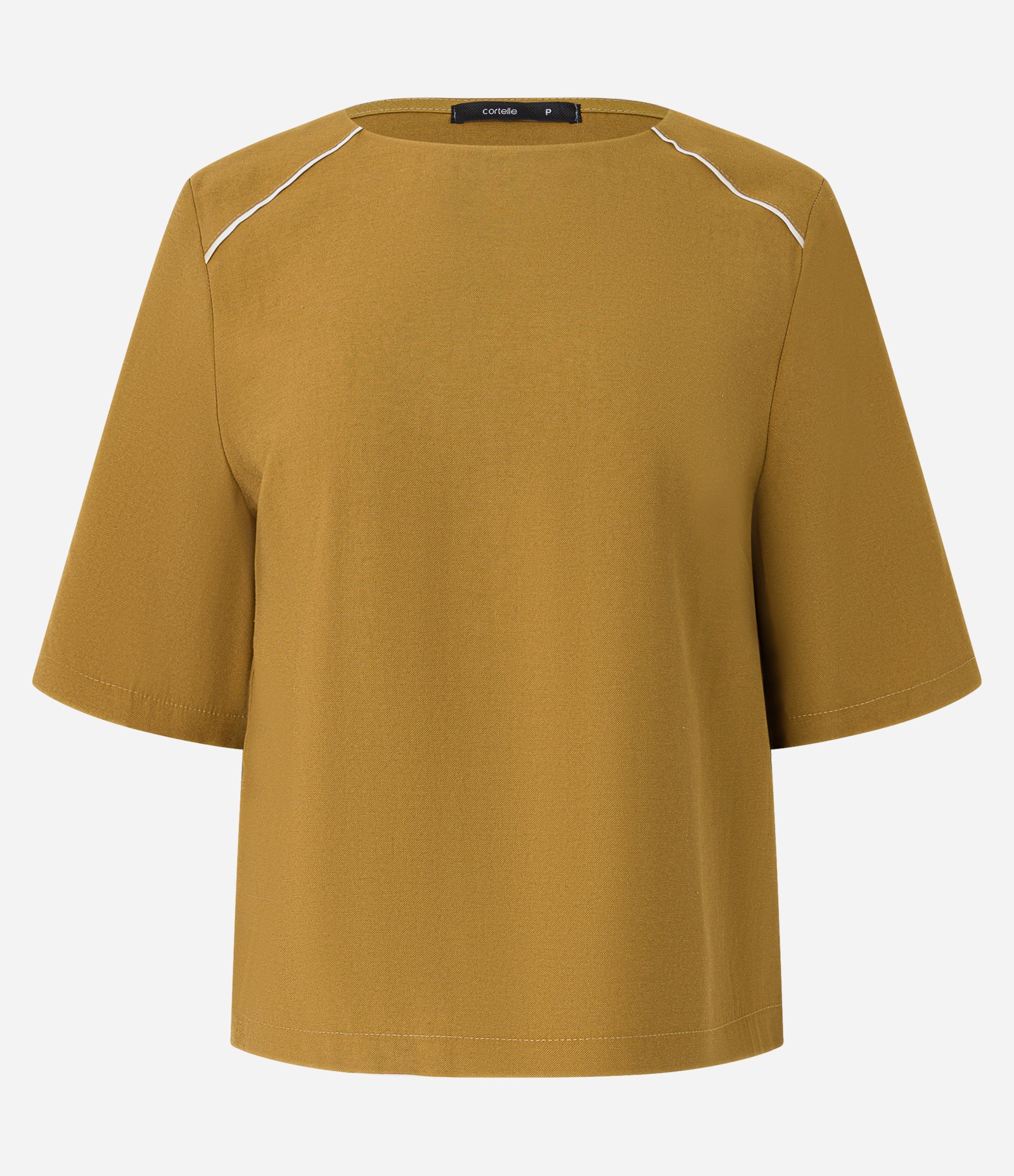 Blusa Alfaiatada em Crepe com Cava Raglan Contrastante Curry 5