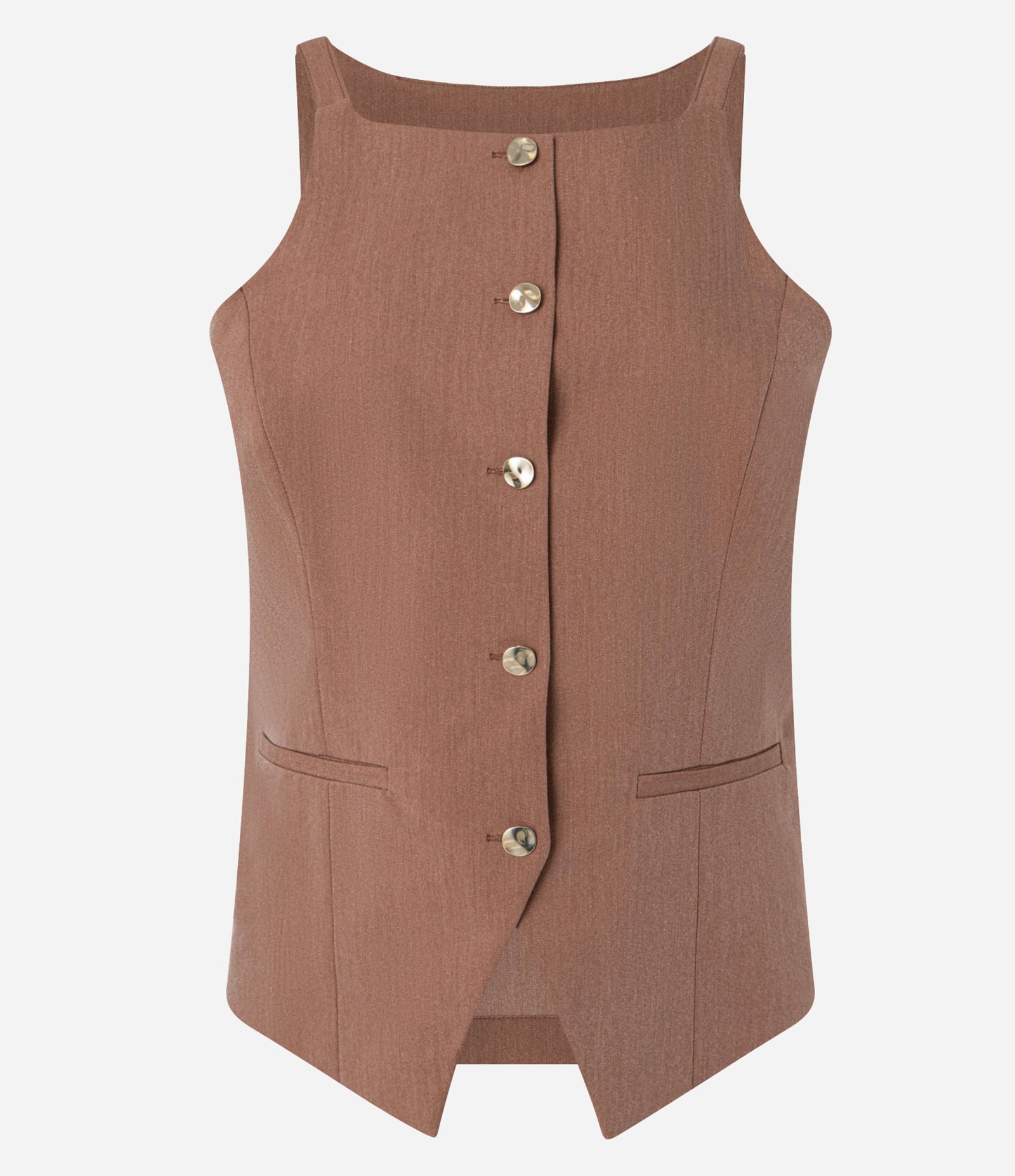 Colete Alfaiatado com Amarração nas Costas e Botões Contrastantes Marrom 5