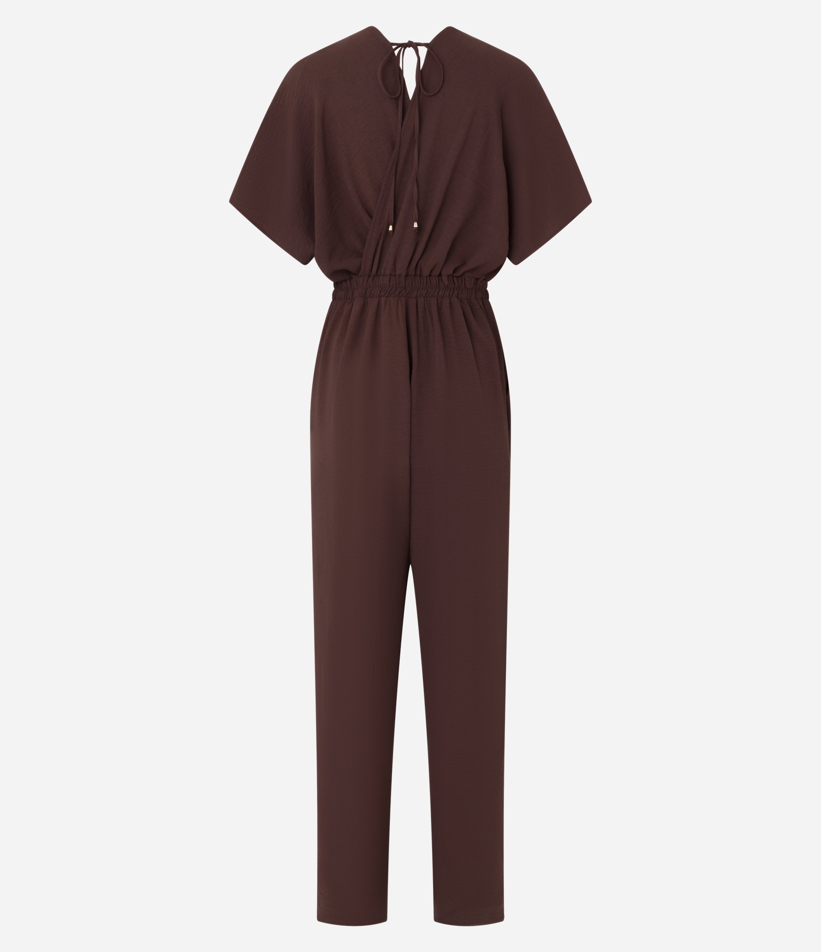 Macacão Pantalona em Crepe com Decote V Marrom 7