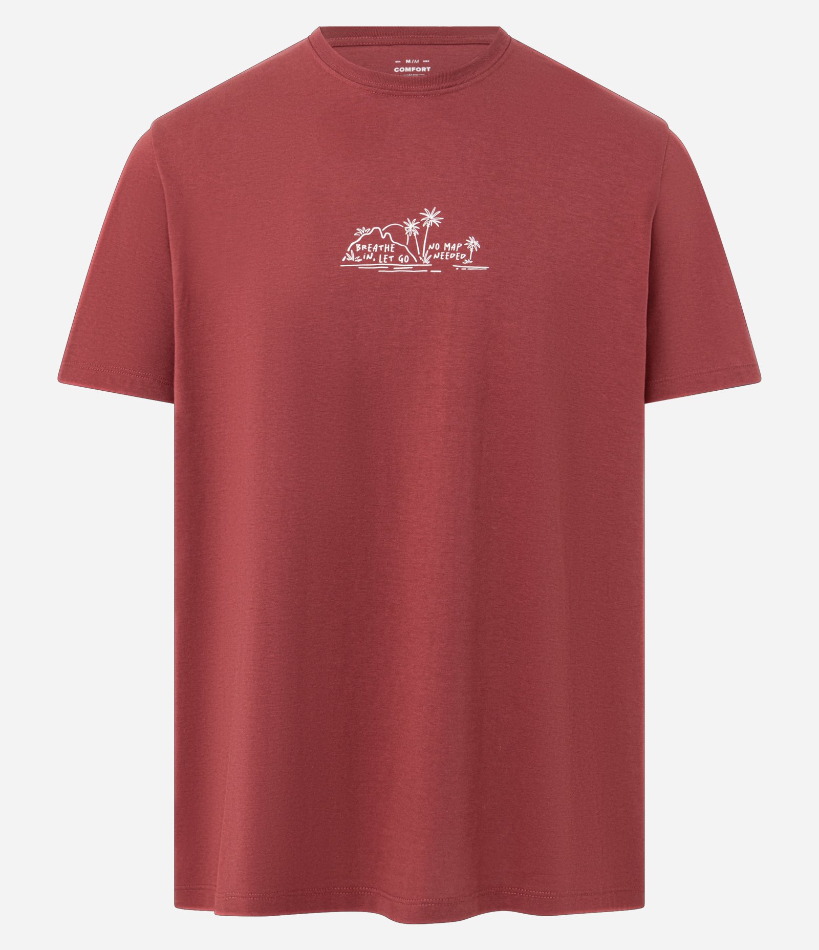 Camiseta Comfort em Algodão Peruano com Estampa Lettering Ilha Vermelho 1