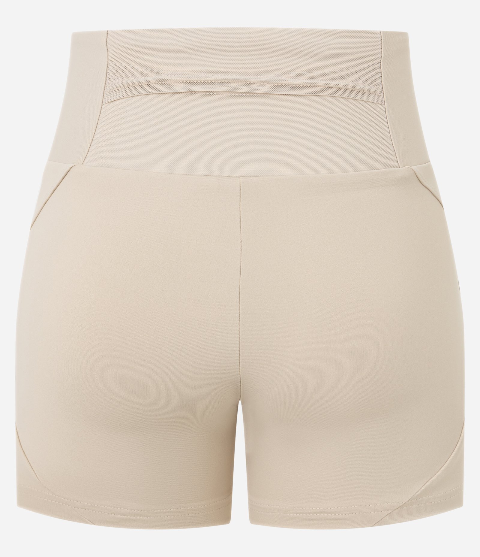 Bermuda Crossfiteira Esportiva em Microfibra com Recortes em Tule e Bolso no Cós Bege 7