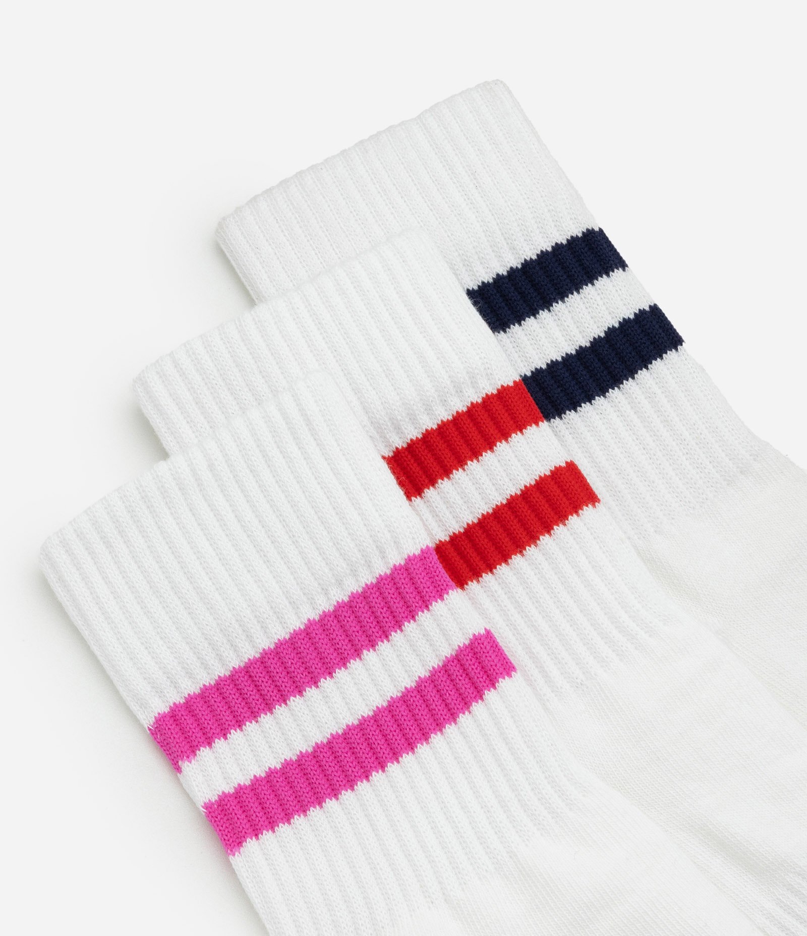 Kit 03 Meia Cano Médio Esportiva em Algodão com Listras Branco 4