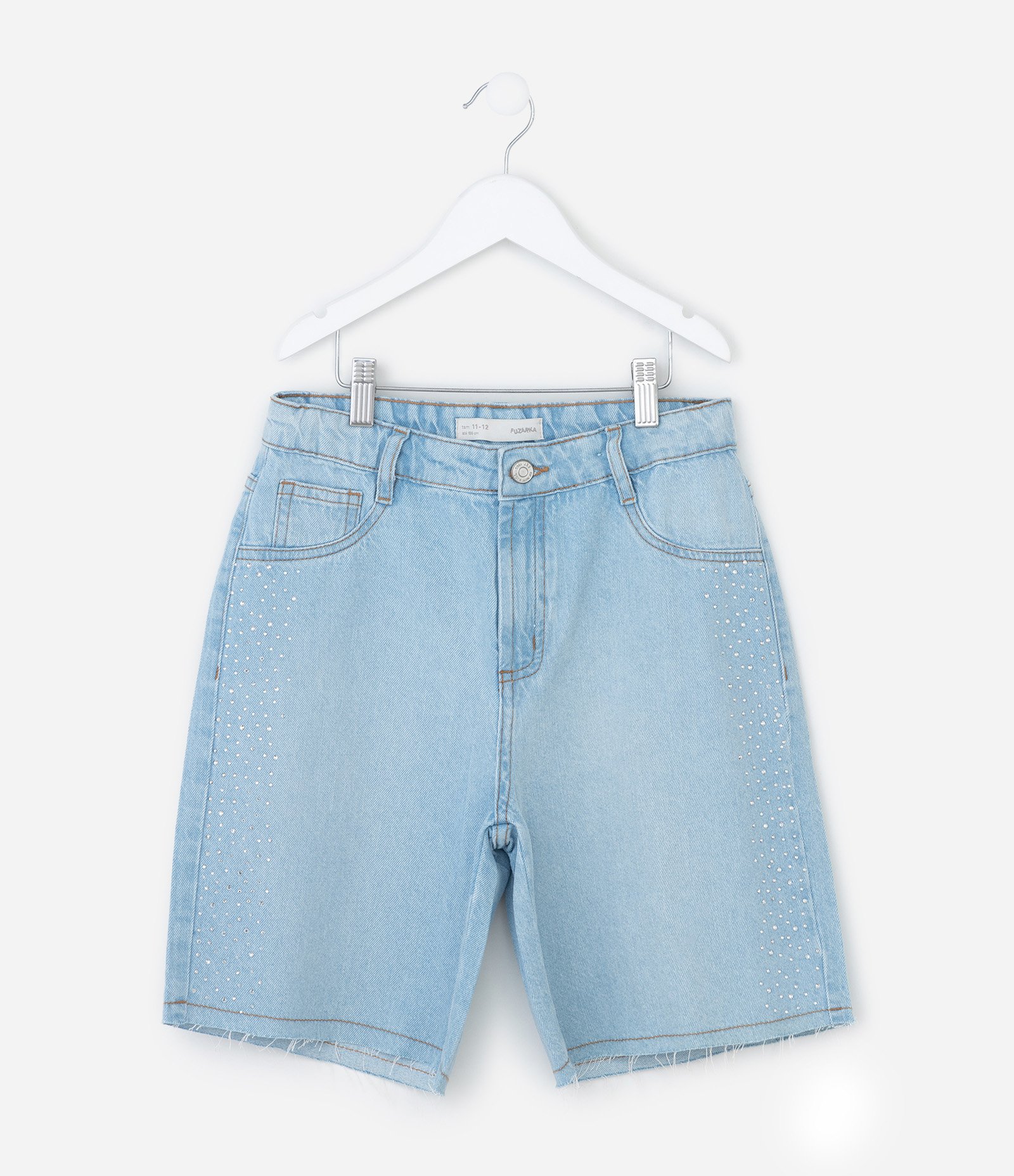 Bermuda Jorts Infantil em Jeans com Aplicação de Brilhos Laterais - Tam 5 a 14 Anos Azul 2