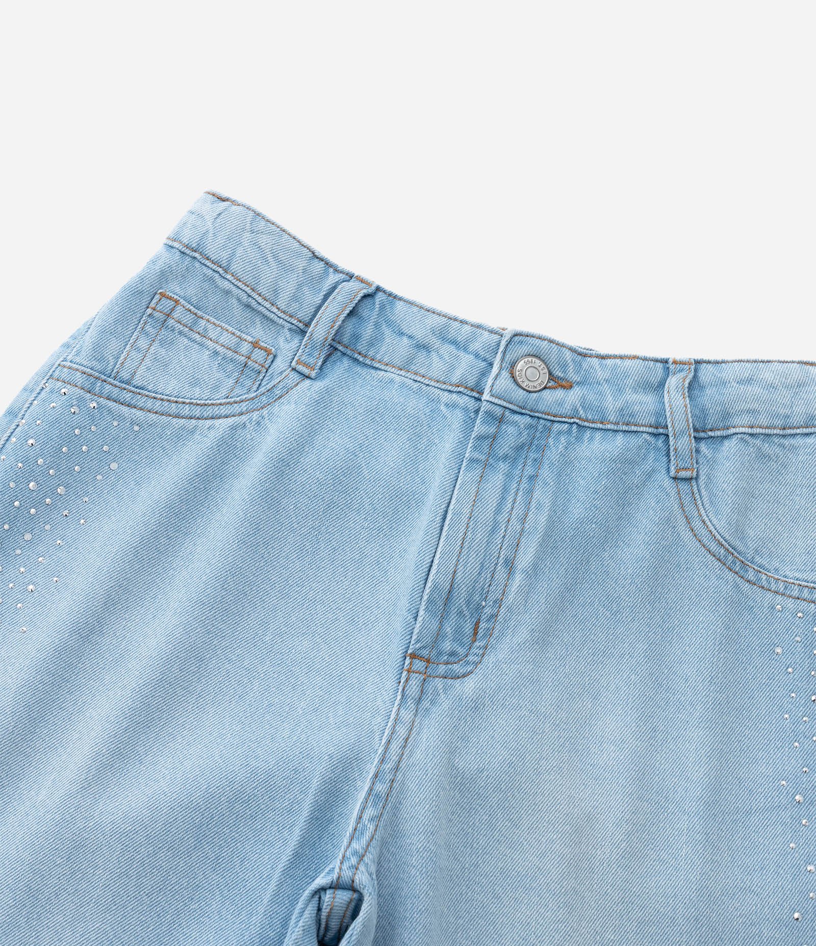 Bermuda Jorts Infantil em Jeans com Aplicação de Brilhos Laterais - Tam 5 a 14 Anos Azul 6