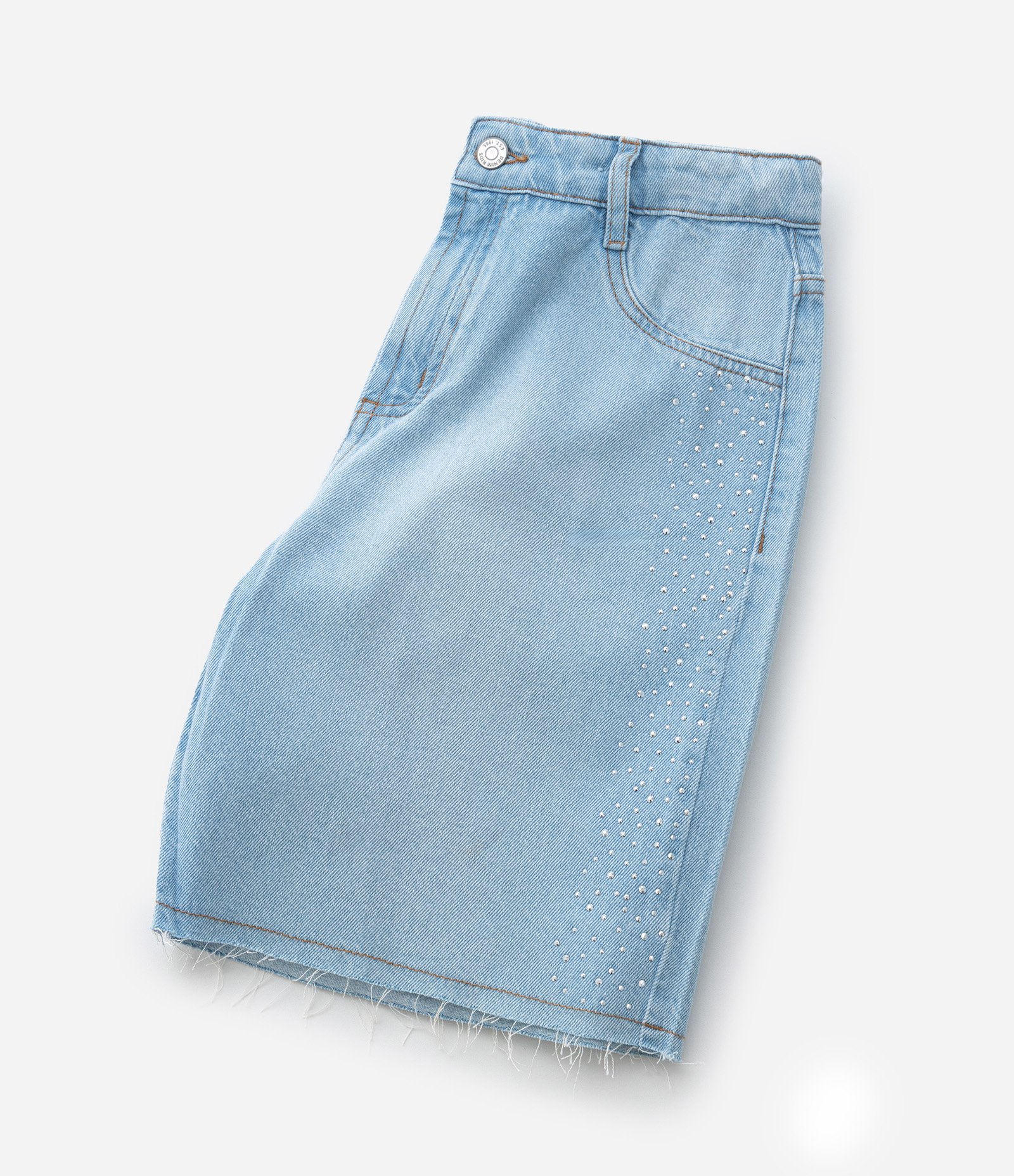 Bermuda Jorts Infantil em Jeans com Aplicação de Brilhos Laterais - Tam 5 a 14 Anos Azul 8