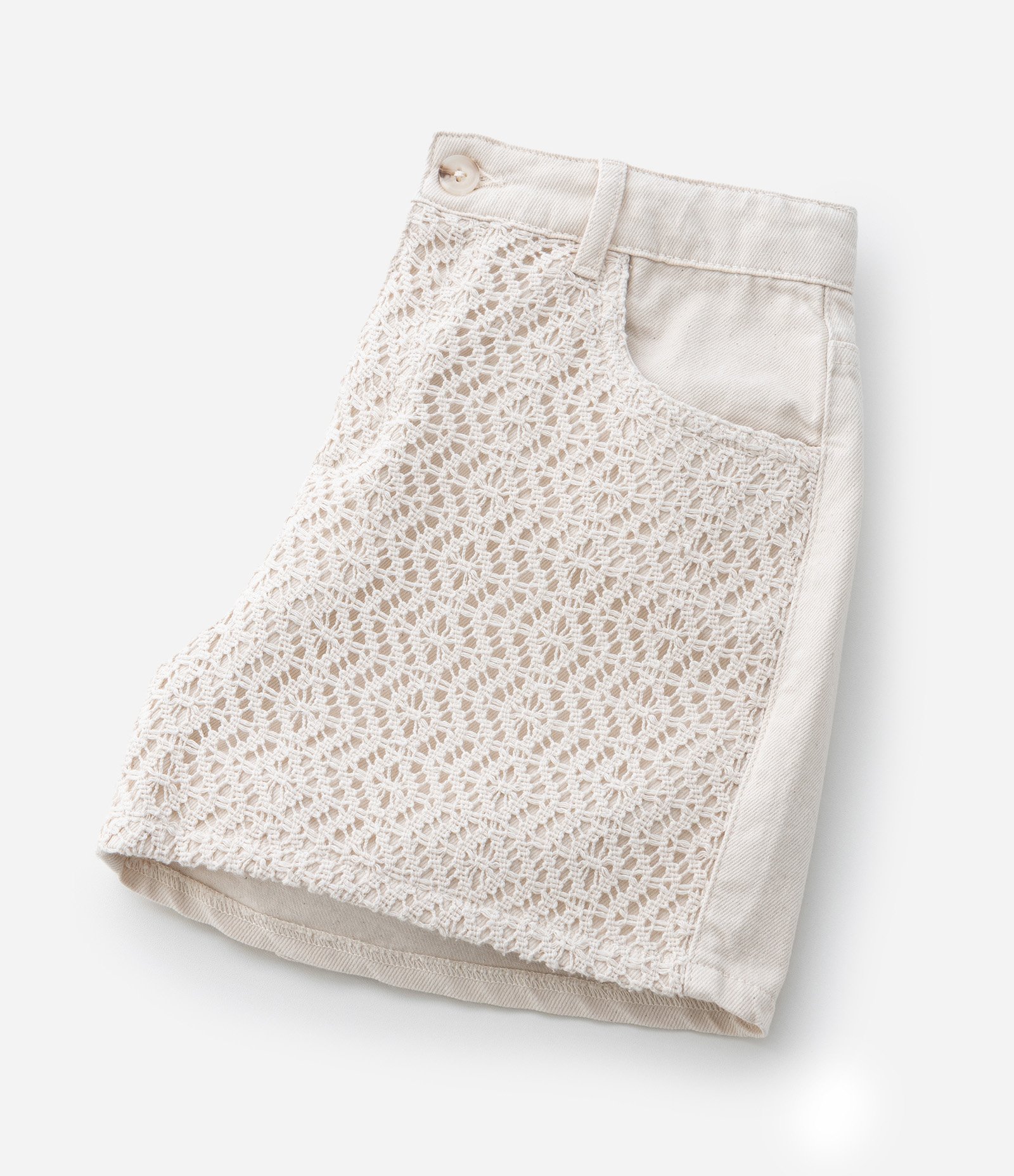 Short Infantil Regular em Sarja com Renda - Tam 5 a 14 anos Bege 8