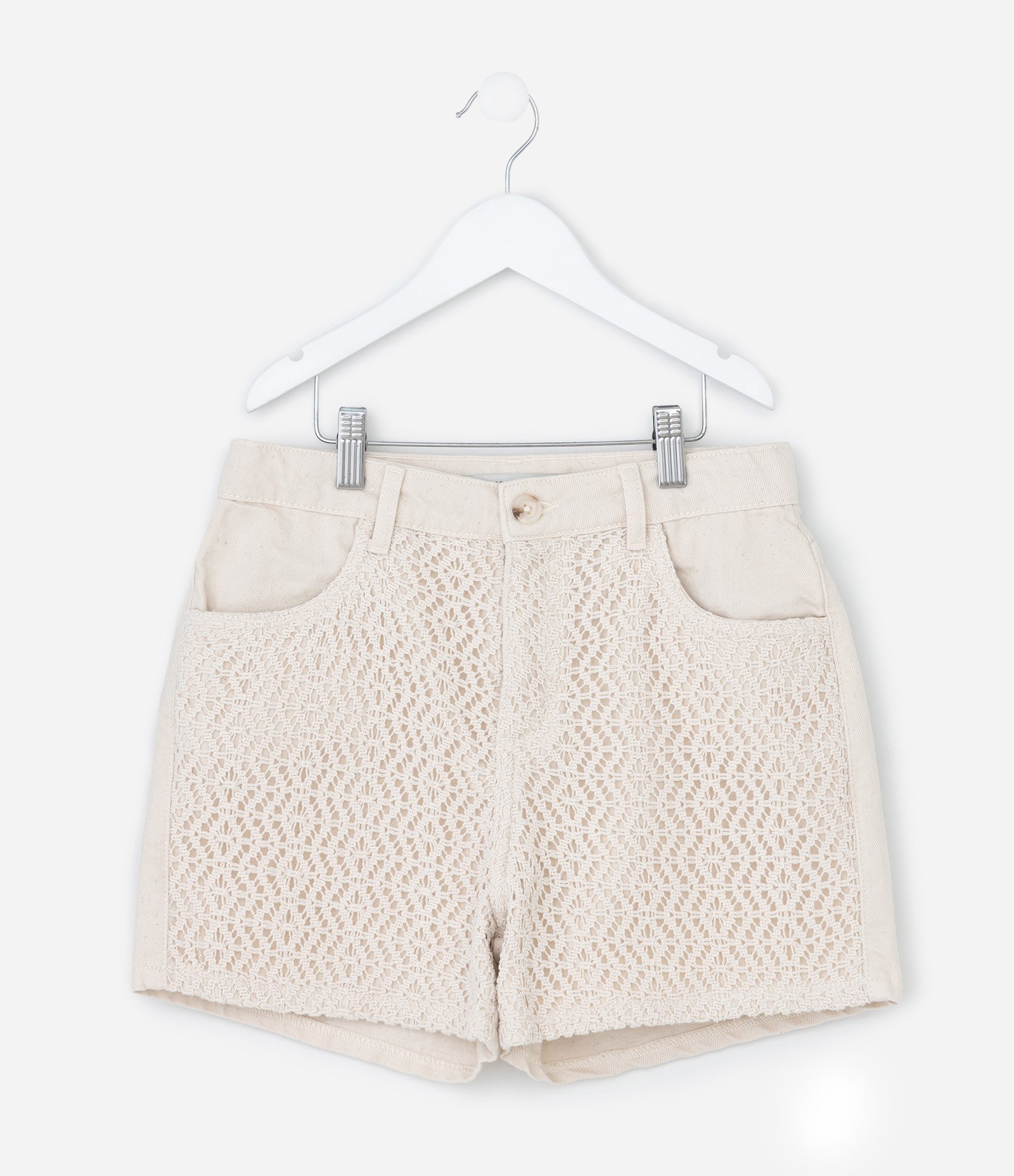 Short Infantil Regular em Sarja com Renda - Tam 5 a 14 anos Bege 1