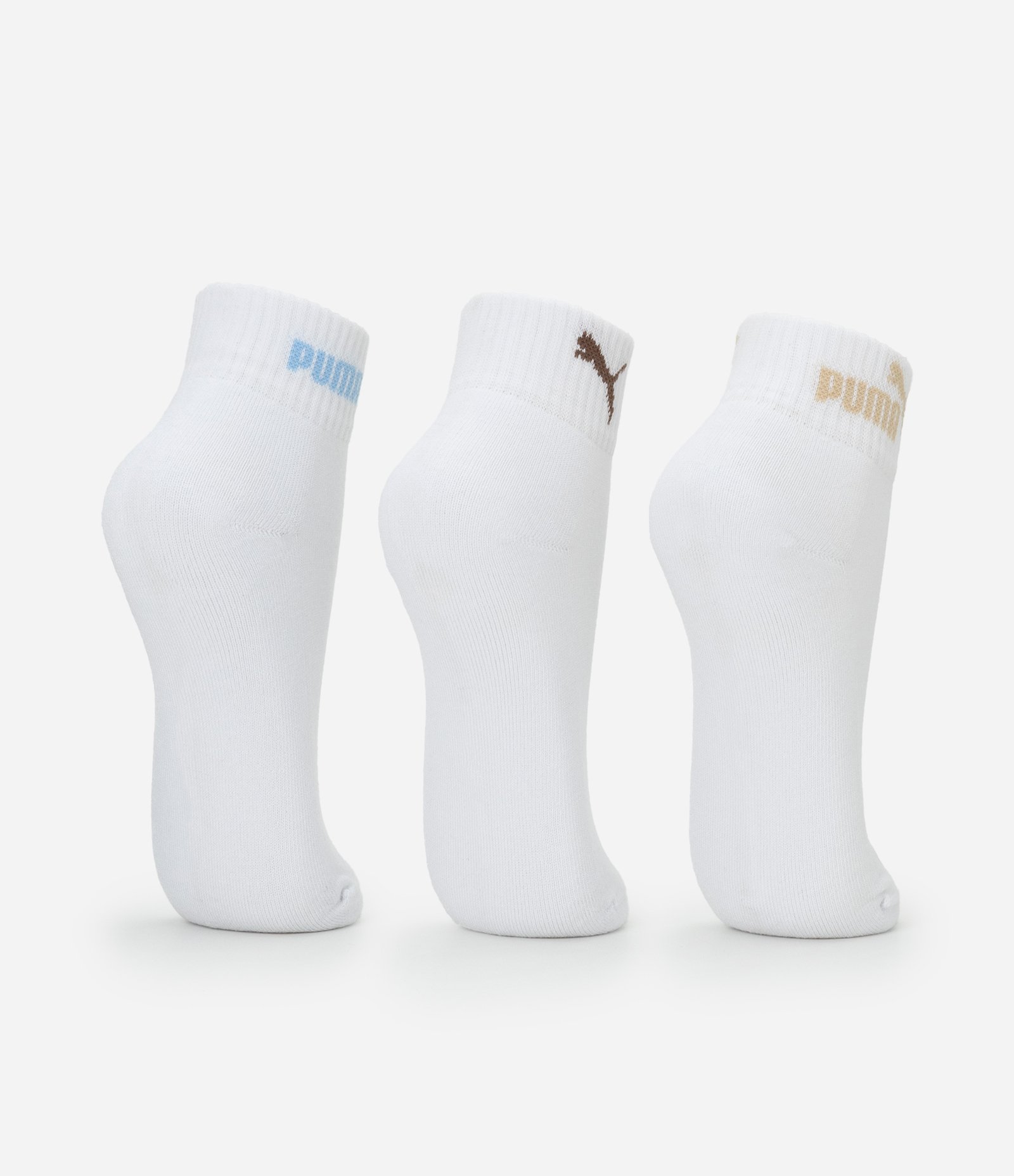 Kit 03 Meias Cano Baixo Esportiva em Algodão com Logo Puma Branco 3