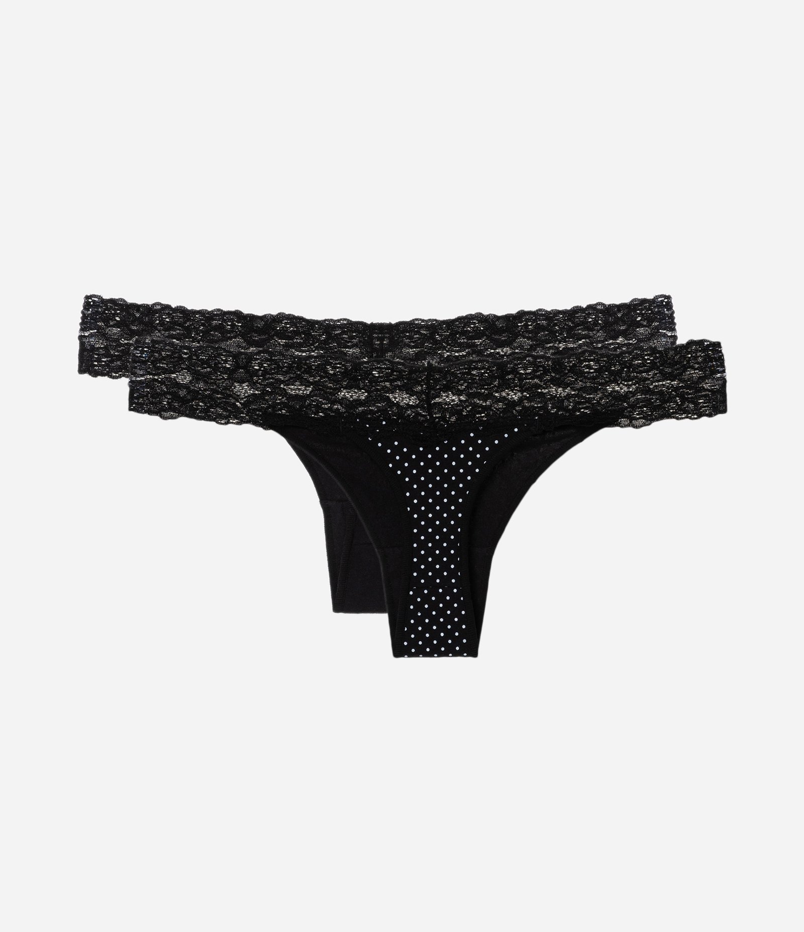 Kit 02 Calcinhas Biquíni Fio em Cotton com Cós de Renda Preto 2