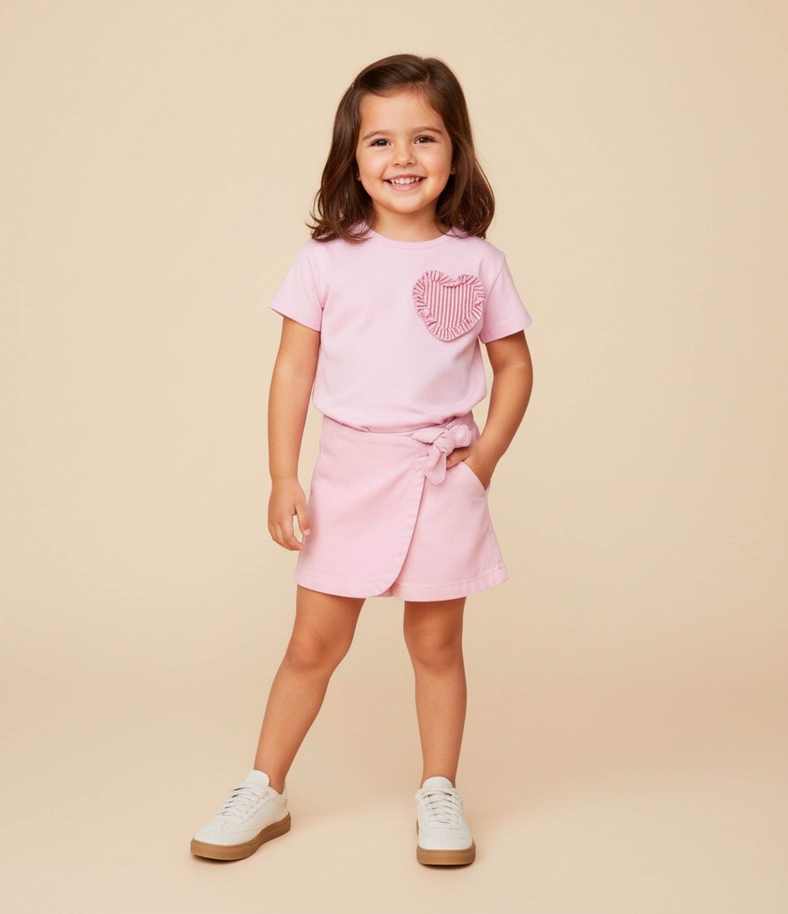 Short Saia Infantil em Sarja com Laço - Tam 1 a 6 anos Rosa 1