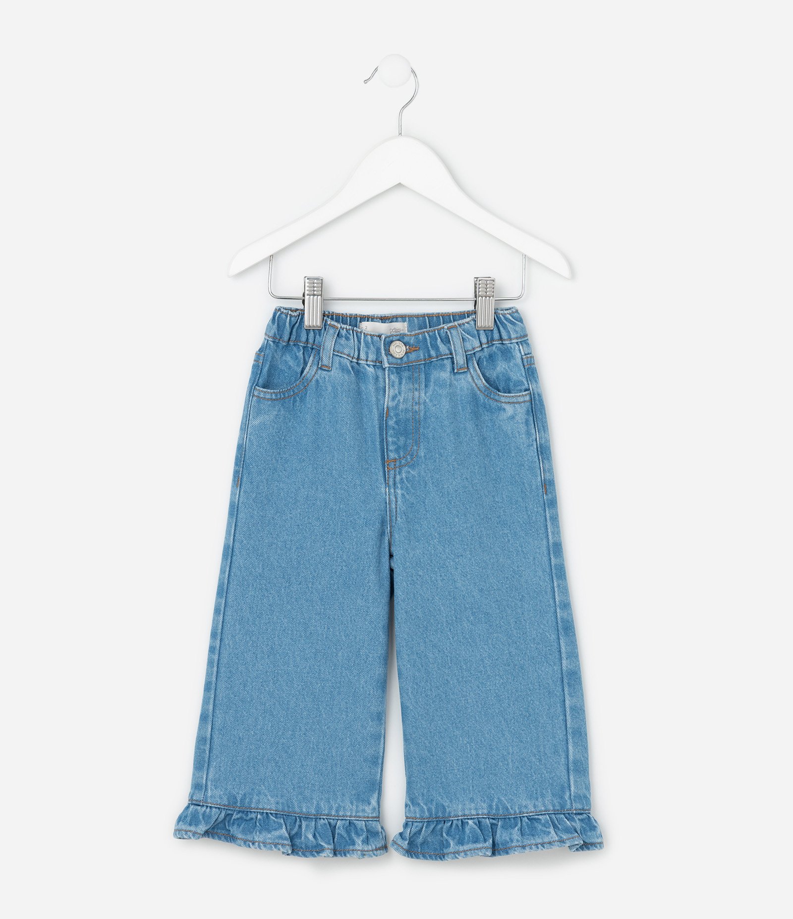 Calça Infantil Mom em Jeans com Babados na Barra - Tam 1 a 5 Anos Azul 1