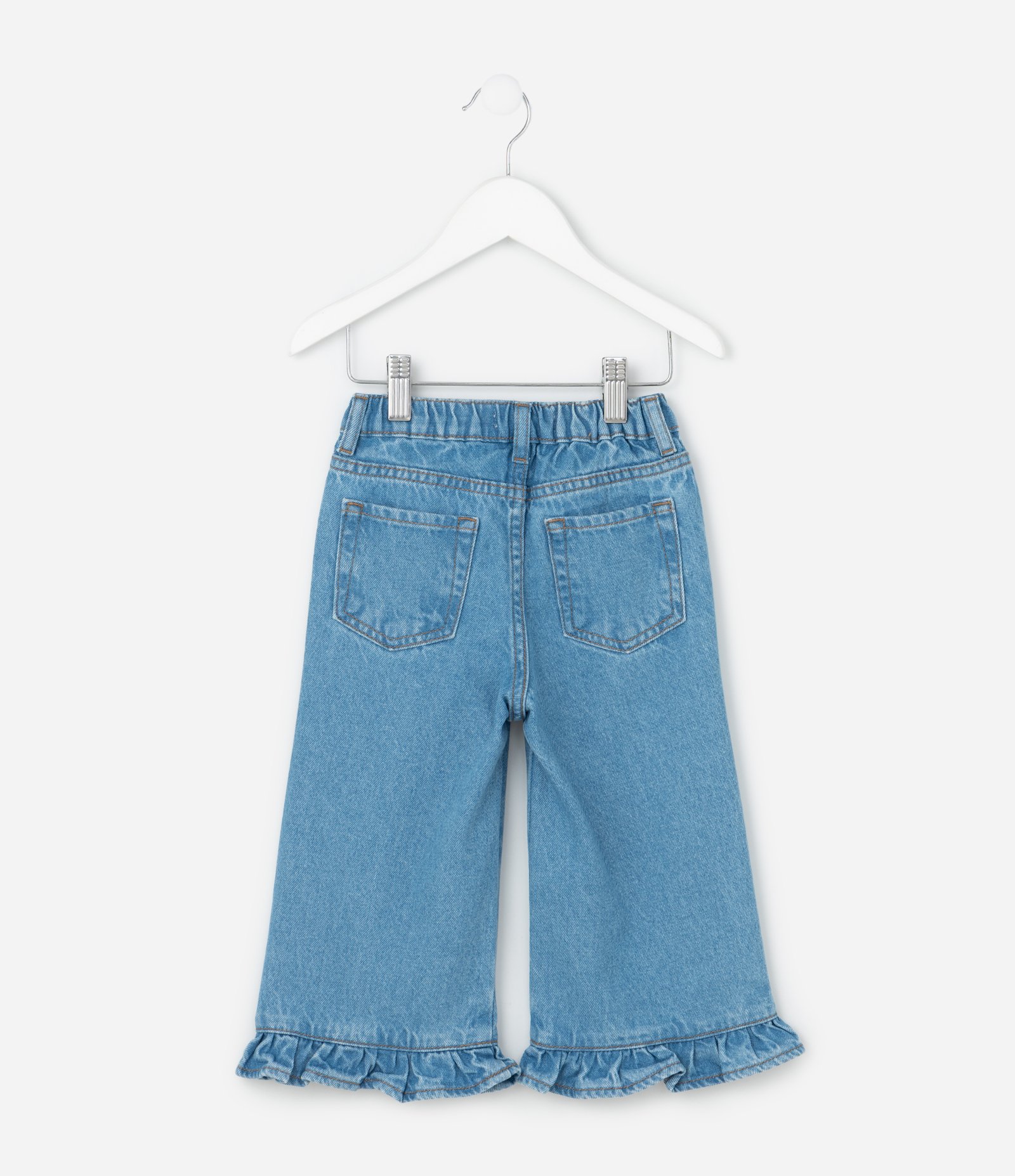 Calça Infantil Mom em Jeans com Babados na Barra - Tam 1 a 5 Anos Azul 2