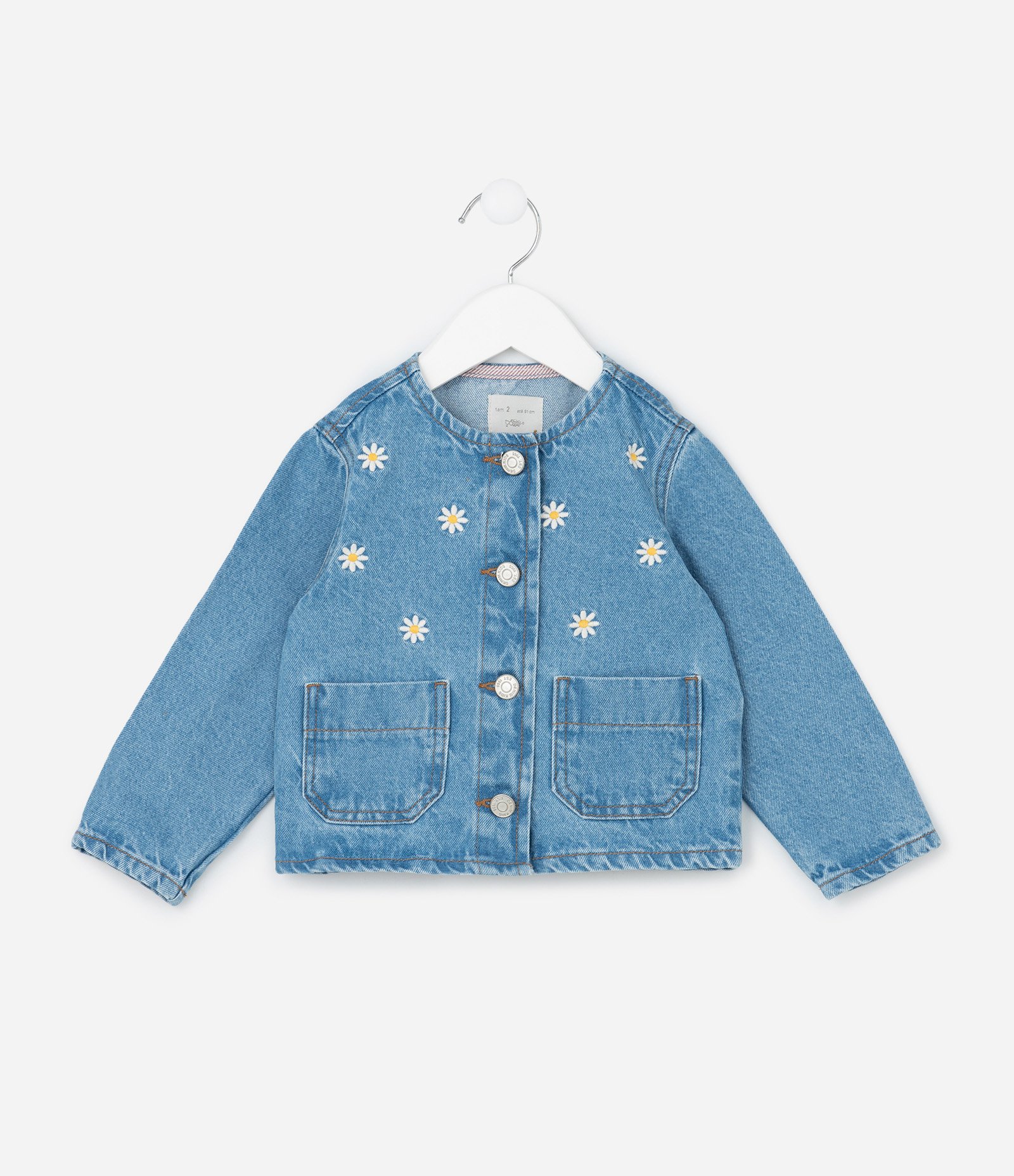 Jaqueta Infantil em Jeans com Bordado de Flores - Tam 1 a 6 Anos Azul 1