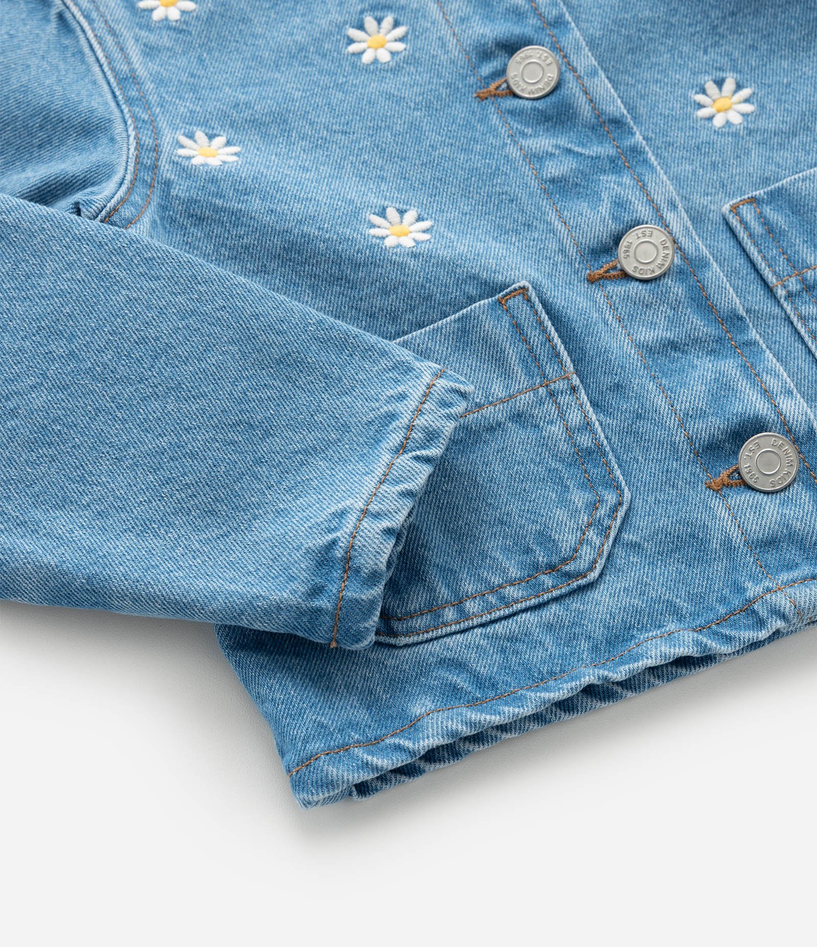 Jaqueta Infantil em Jeans com Bordado de Flores - Tam 1 a 6 Anos Azul 4