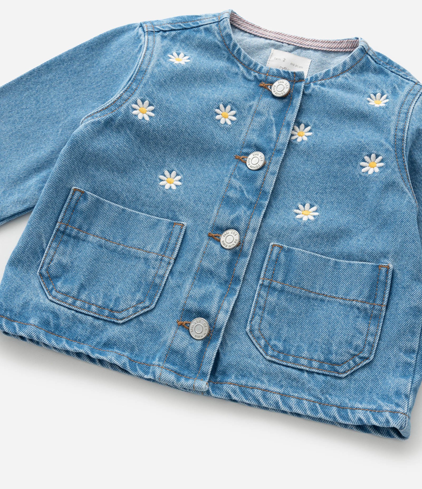 Jaqueta Infantil em Jeans com Bordado de Flores - Tam 1 a 6 Anos Azul 6