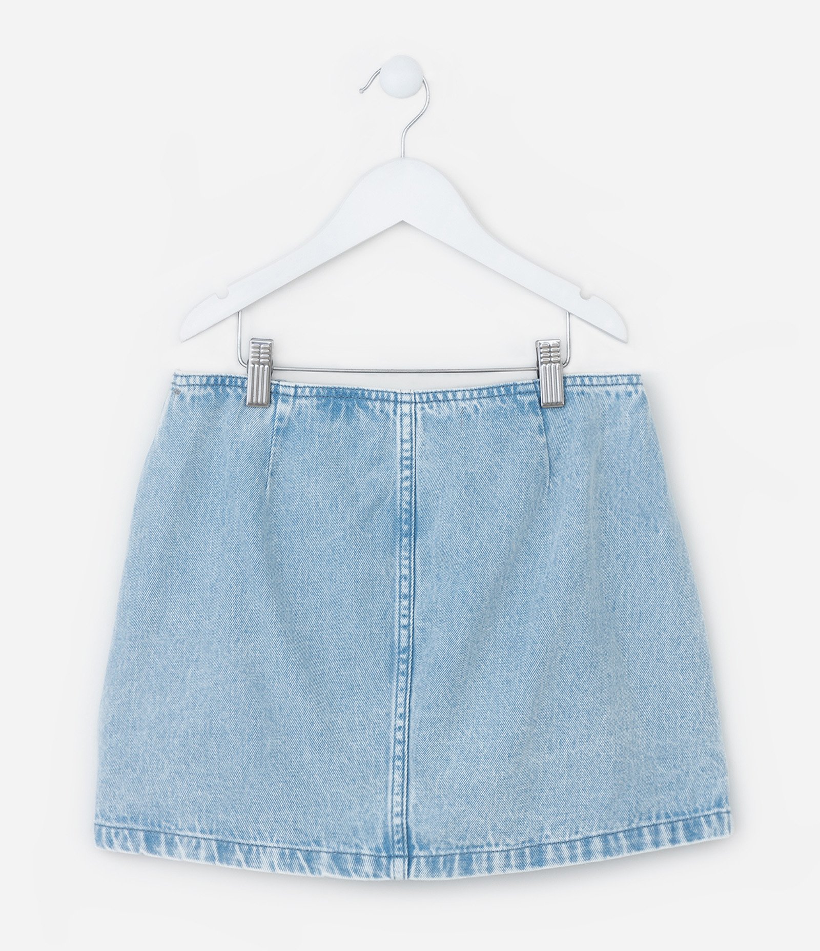 Saia Infantil em Jeans com Pregas e Aplicações de Lacinhos - Tam 7 a 14 Anos Azul 2