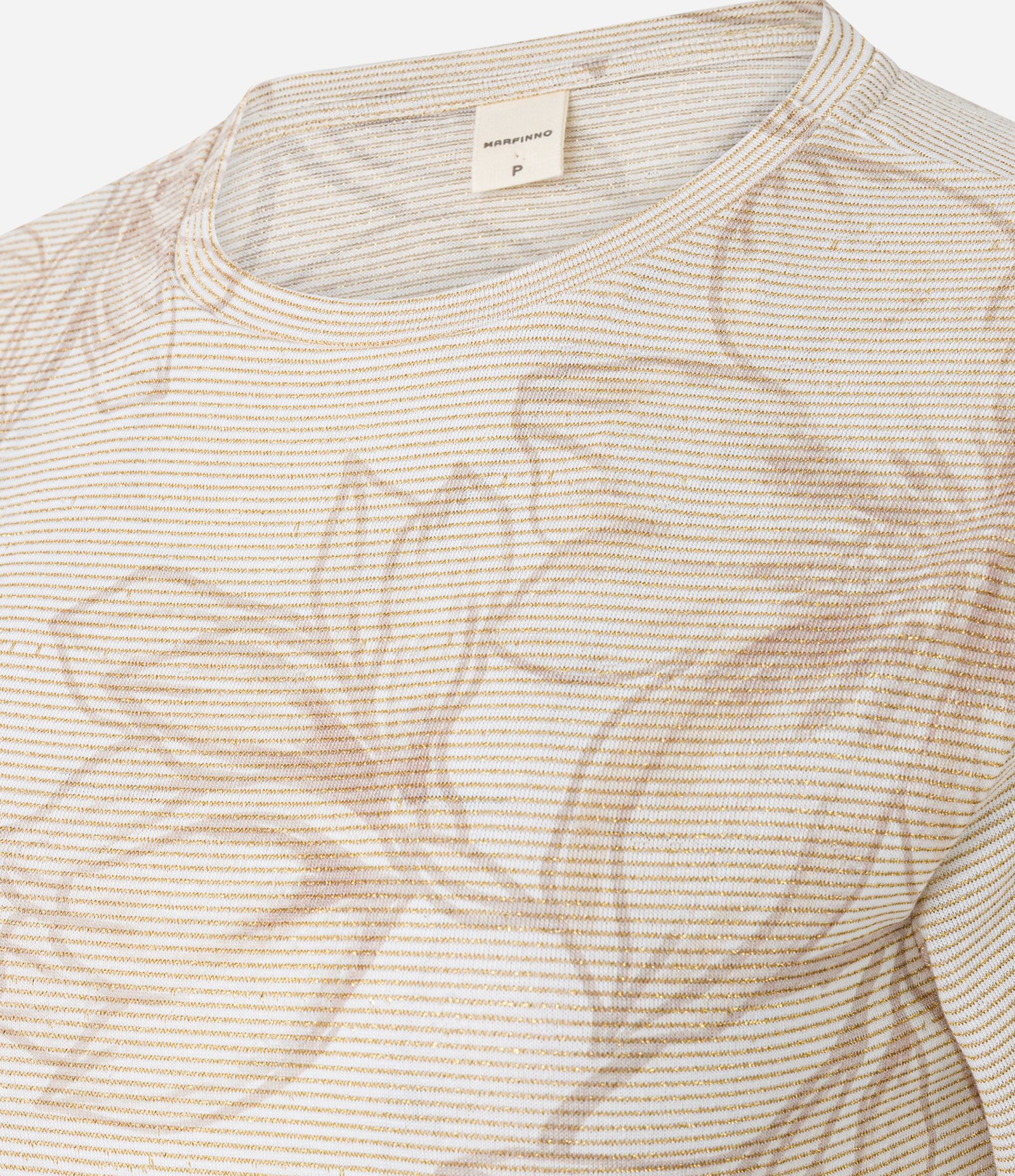 Blusa com Estampa Floral e Listras de Fio Metalizado Bege 6