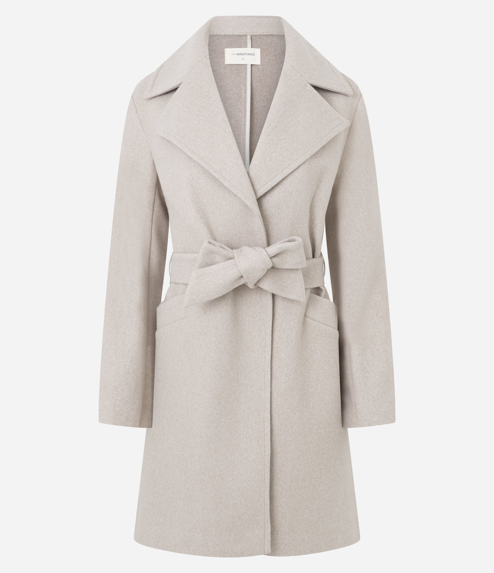 Casaco Alongado em Polivelour com Cinto de Tecido Bege Claro 6