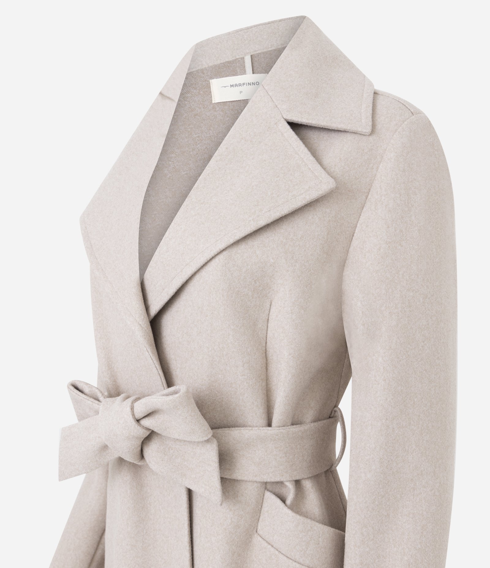 Casaco Alongado em Polivelour com Cinto de Tecido Bege Claro 7