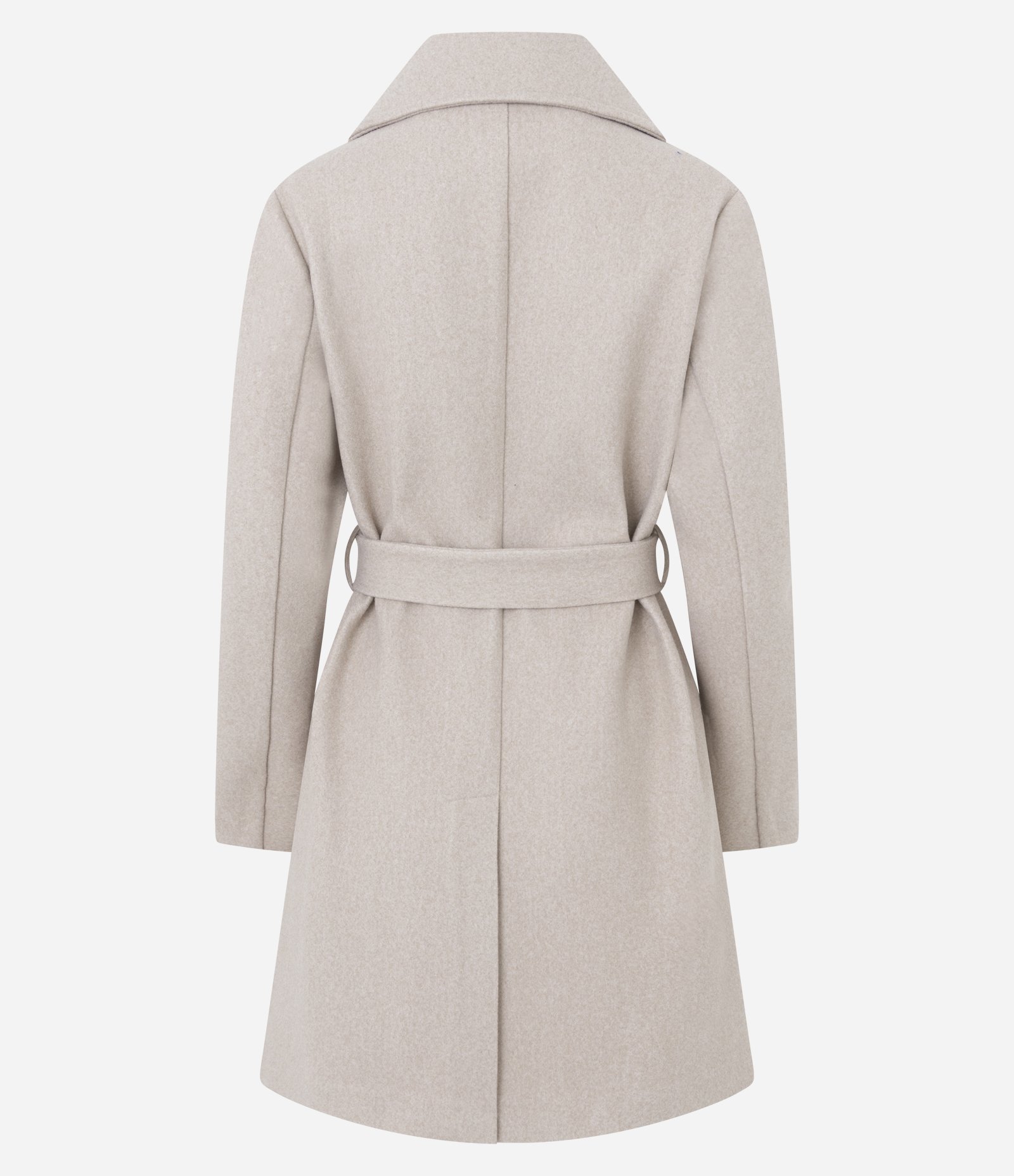 Casaco Alongado em Polivelour com Cinto de Tecido Bege Claro 8