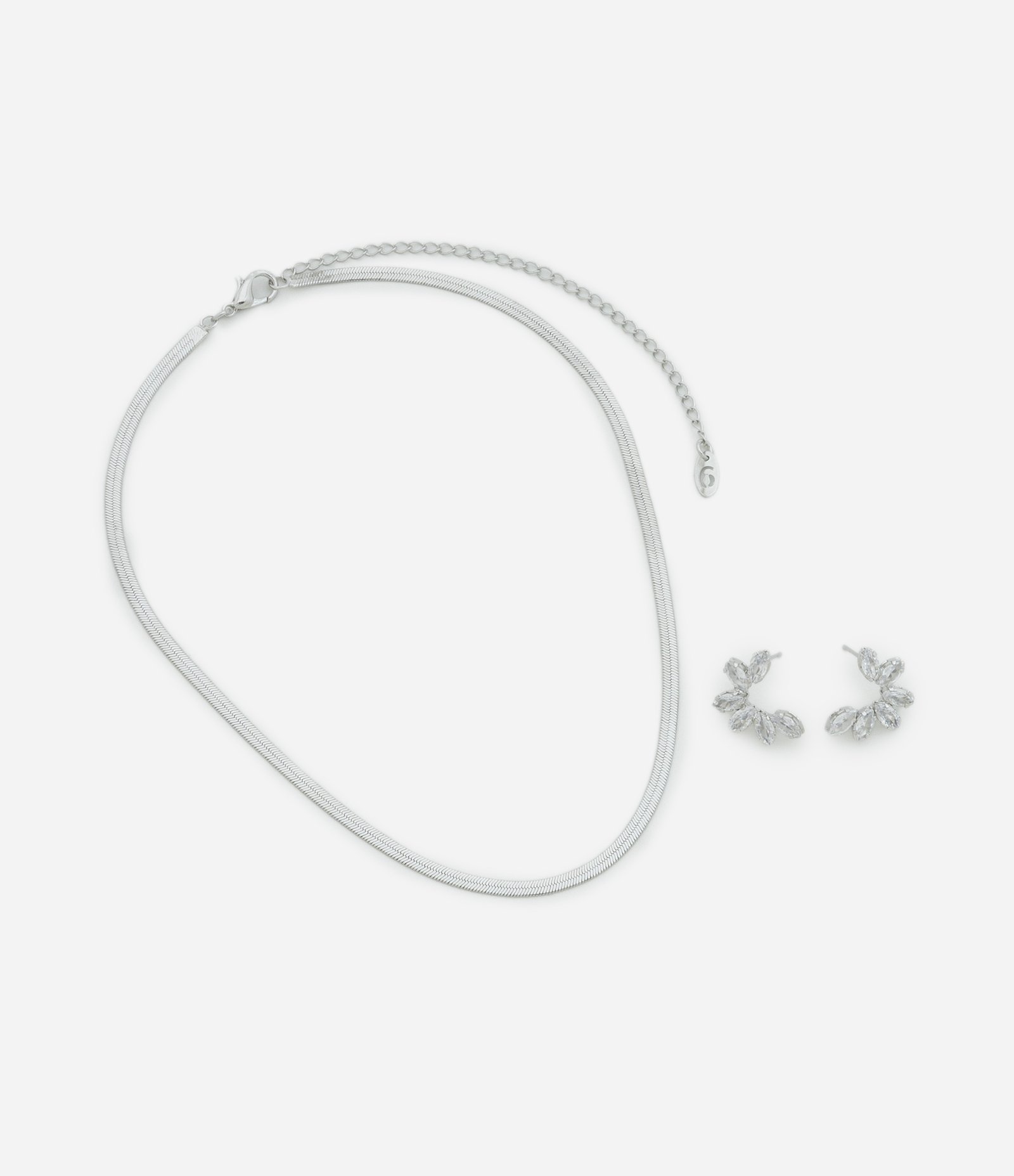 Conjunto de Colar e Brinco Metal com Pedras Prata 2