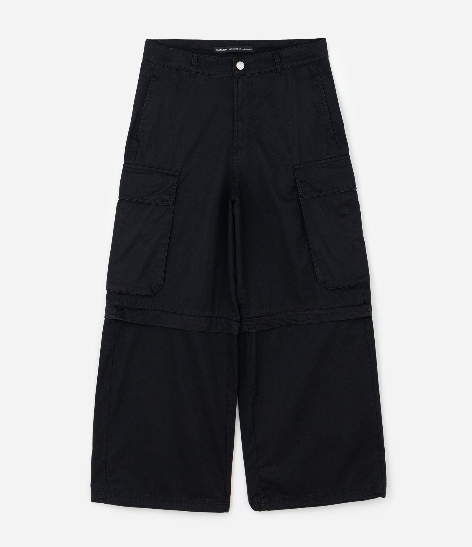 Calça Mega Baggy Lisa que Vira Bermuda Preto 6