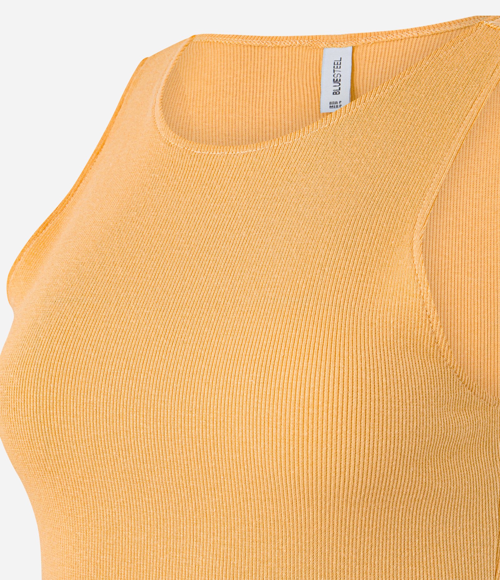 Blusa Cropped sem Manga em Algodão com Textura Canelada Laranja 6