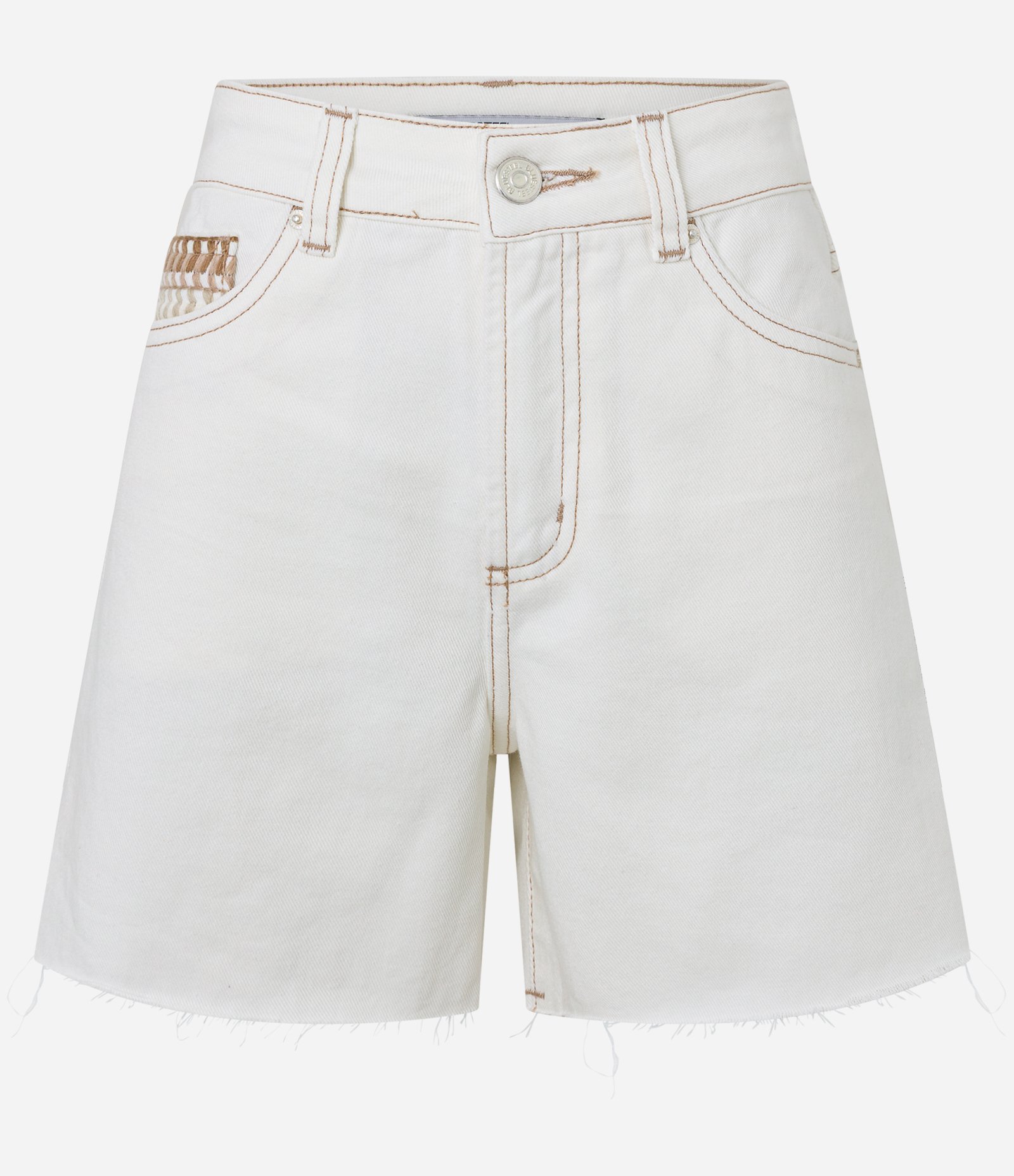 Bermuda Mom Cintura Média em Sarja com Detalhe Bordado Off White 5