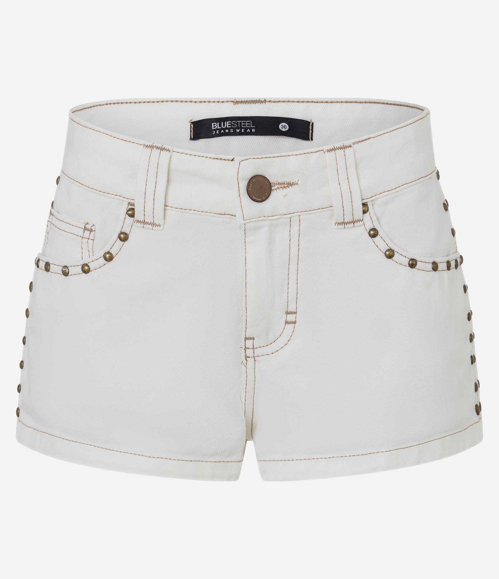 Shot Micro em Sarja com Tachas e Costura Aparente Off White 5