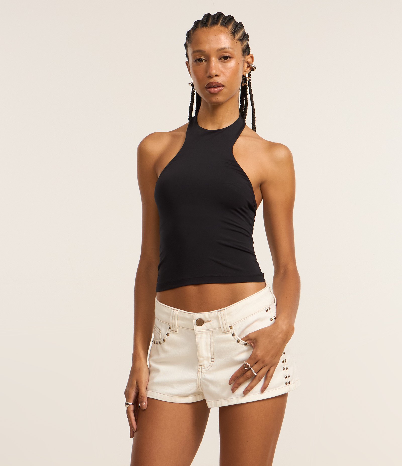 Shot Micro em Sarja com Tachas e Costura Aparente Off White 2