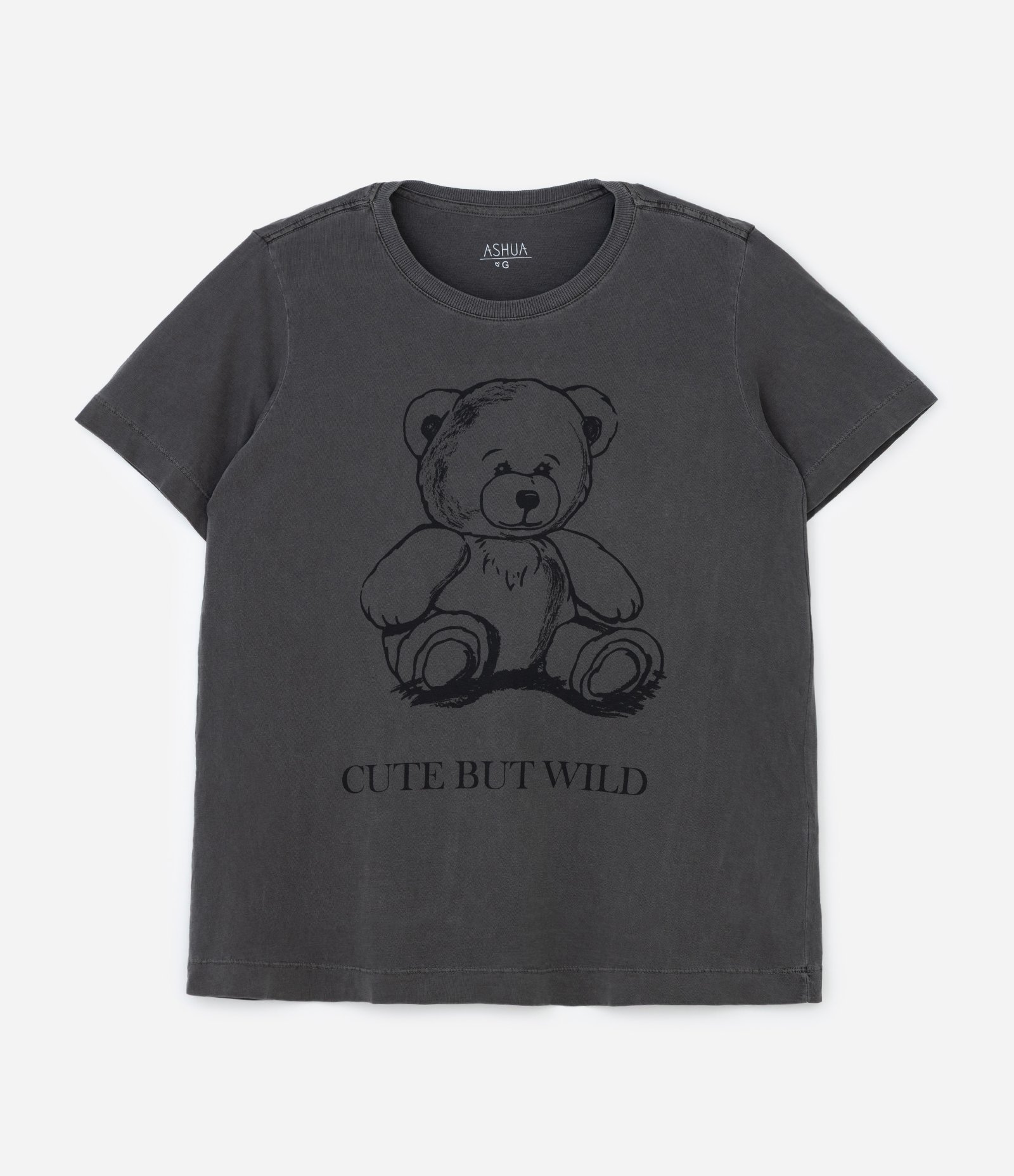 Camiseta Alongada em Algodão com Estampa Ursinho Wild Curve & Plus Size Preto Estonado 4