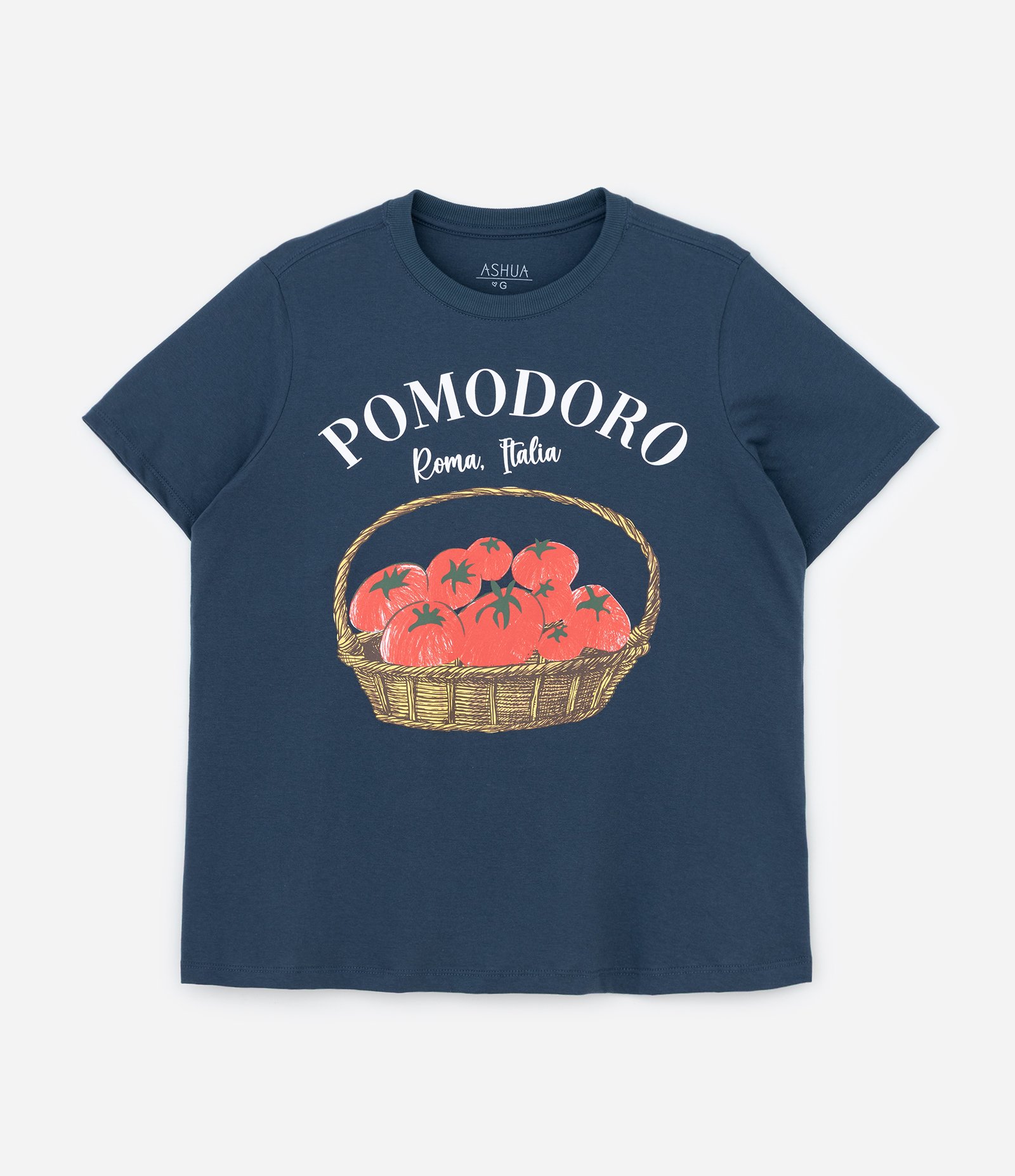 Camiseta em Algodão com Estampa Tomates “Pomodoro” Curve & Plus Size Azul 1