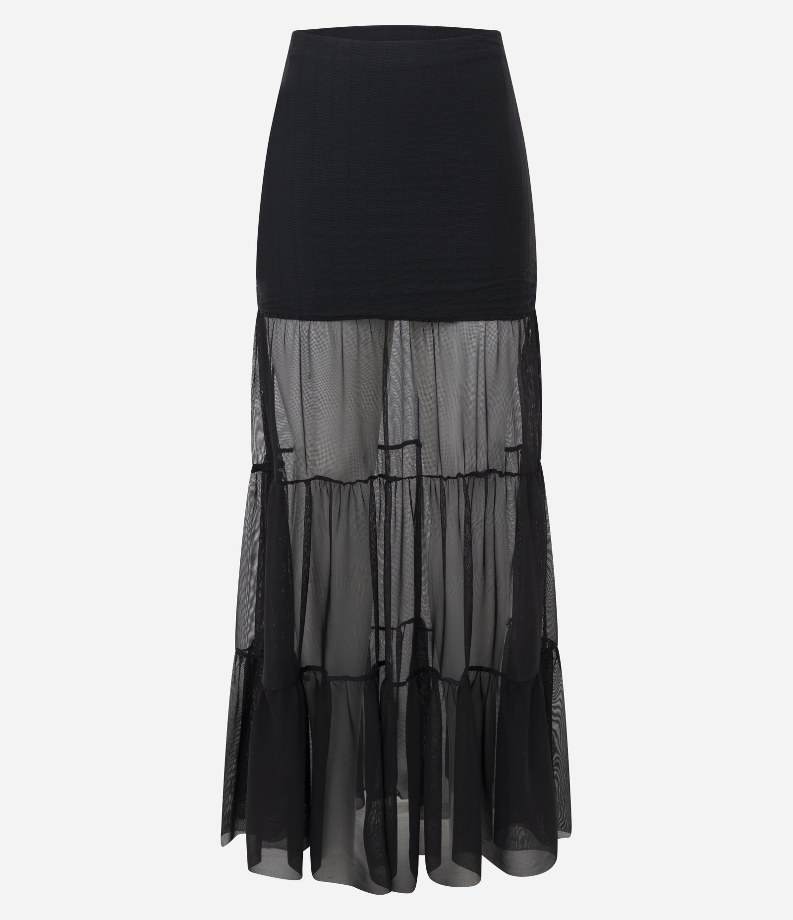 Saia Rodada Longa em Tule com Franzidos Preto 6