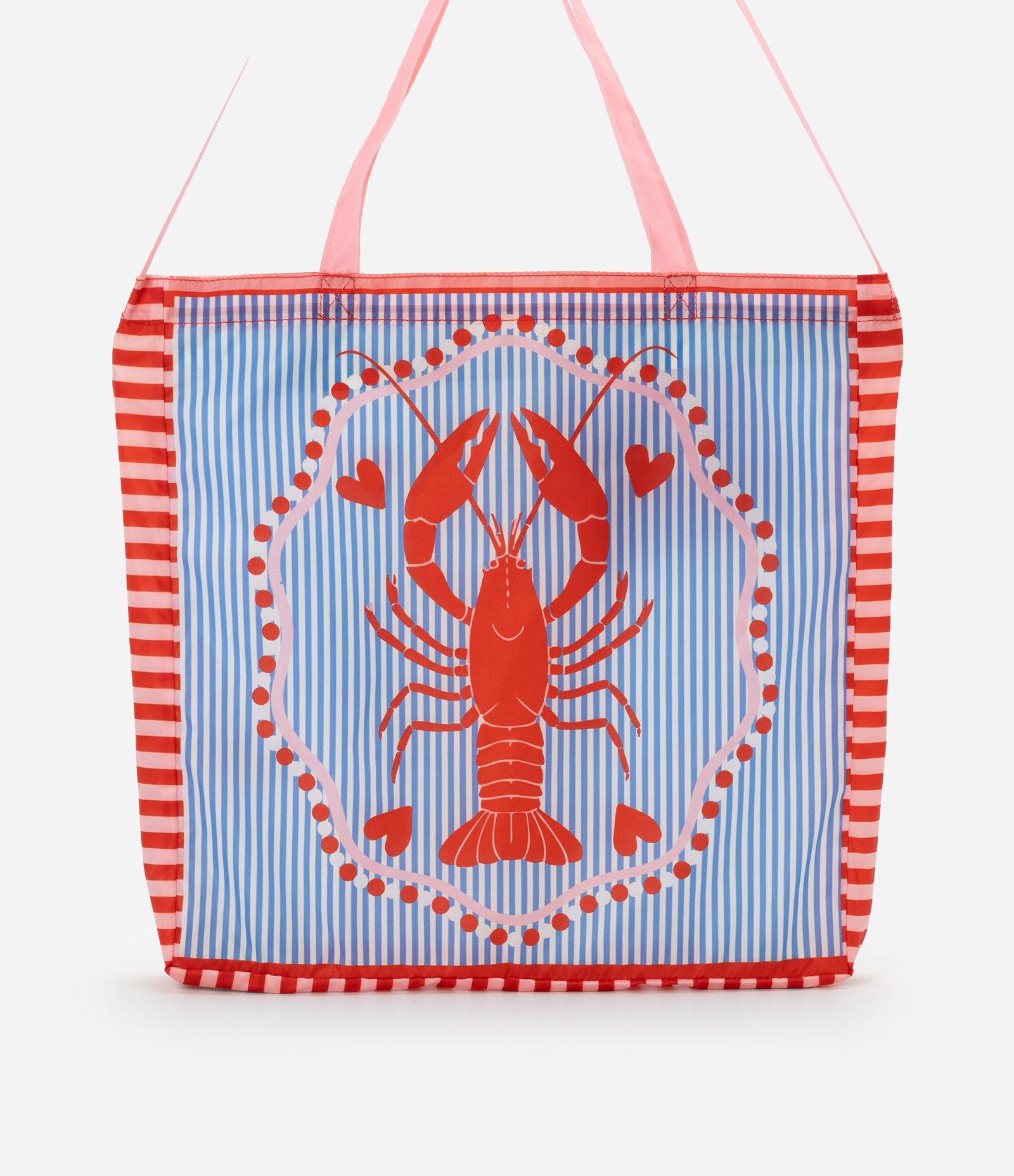 Sacola Dobrável com Estampa Listrada e Lagosta Vermelho 3