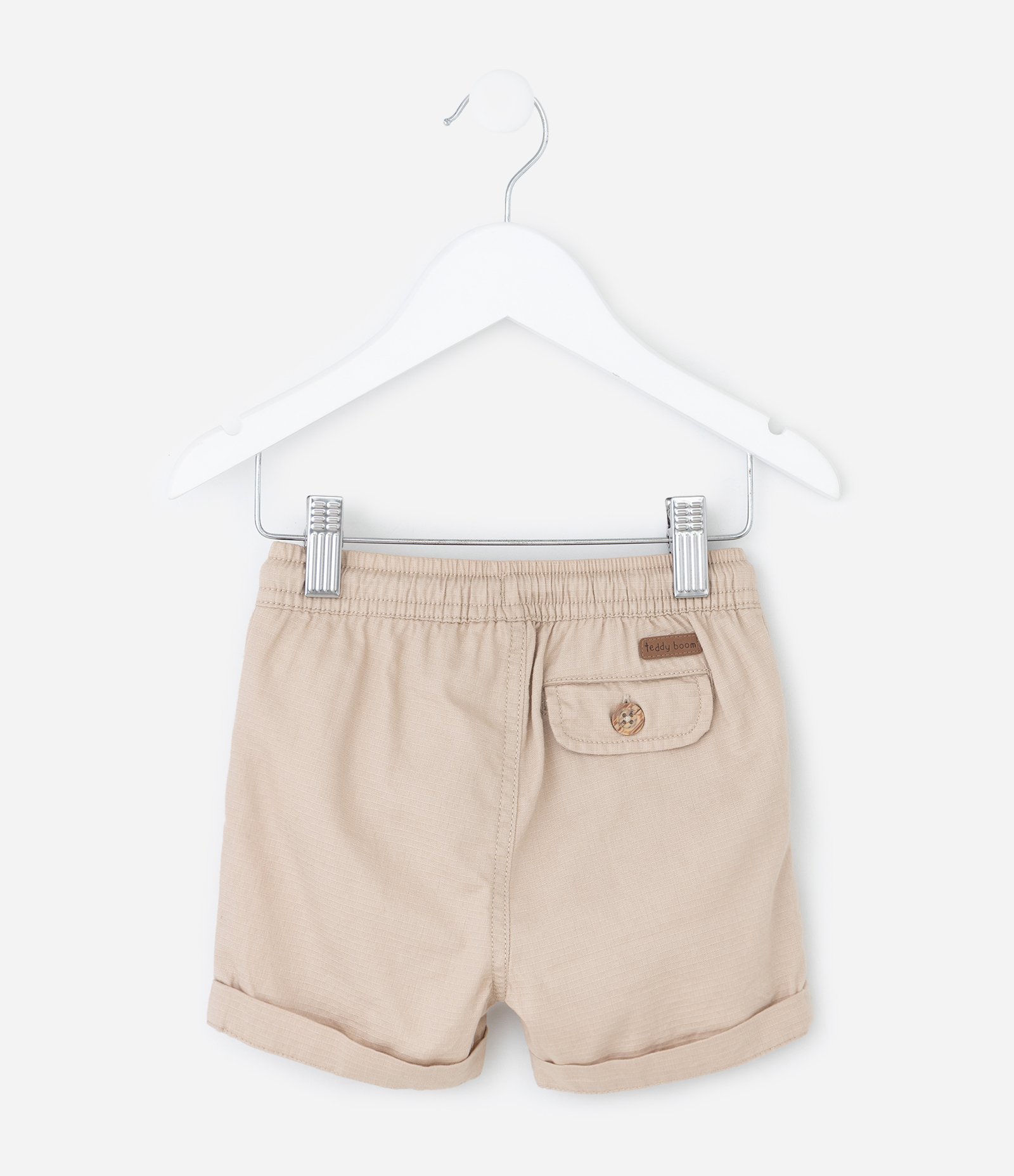 Bermuda Infantil em Sarja com Cós Elástico e Bolsos – Tam RN a 18 Meses Bege 2