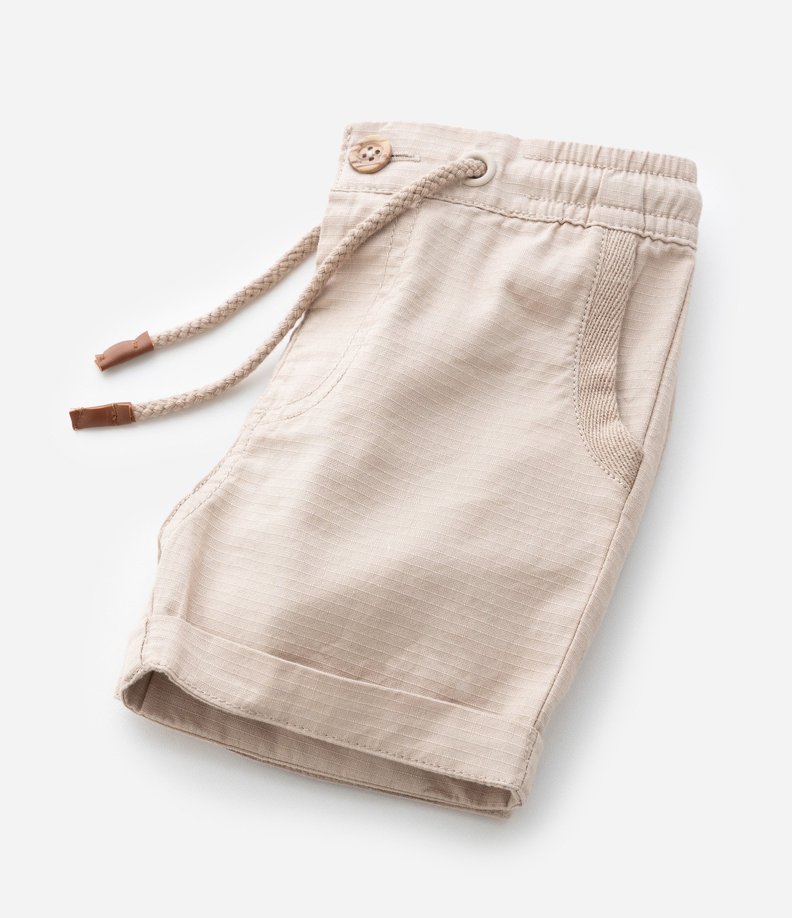 Bermuda Infantil em Sarja com Cós Elástico e Bolsos – Tam RN a 18 Meses Bege 4