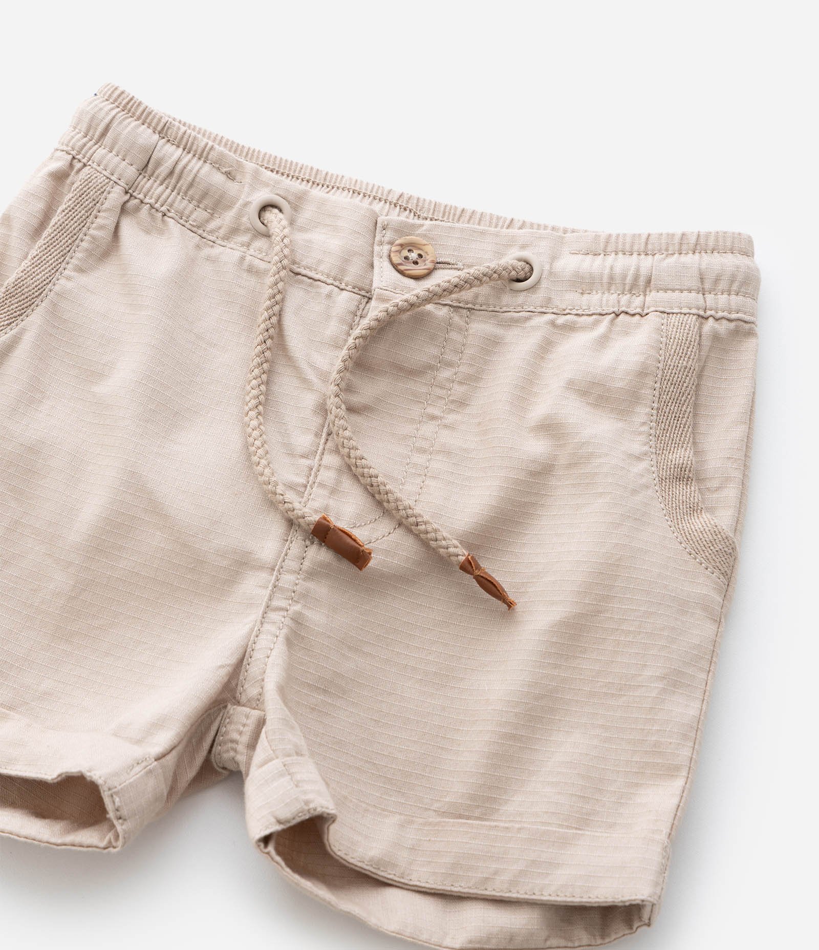 Bermuda Infantil em Sarja com Cós Elástico e Bolsos – Tam RN a 18 Meses Bege 5