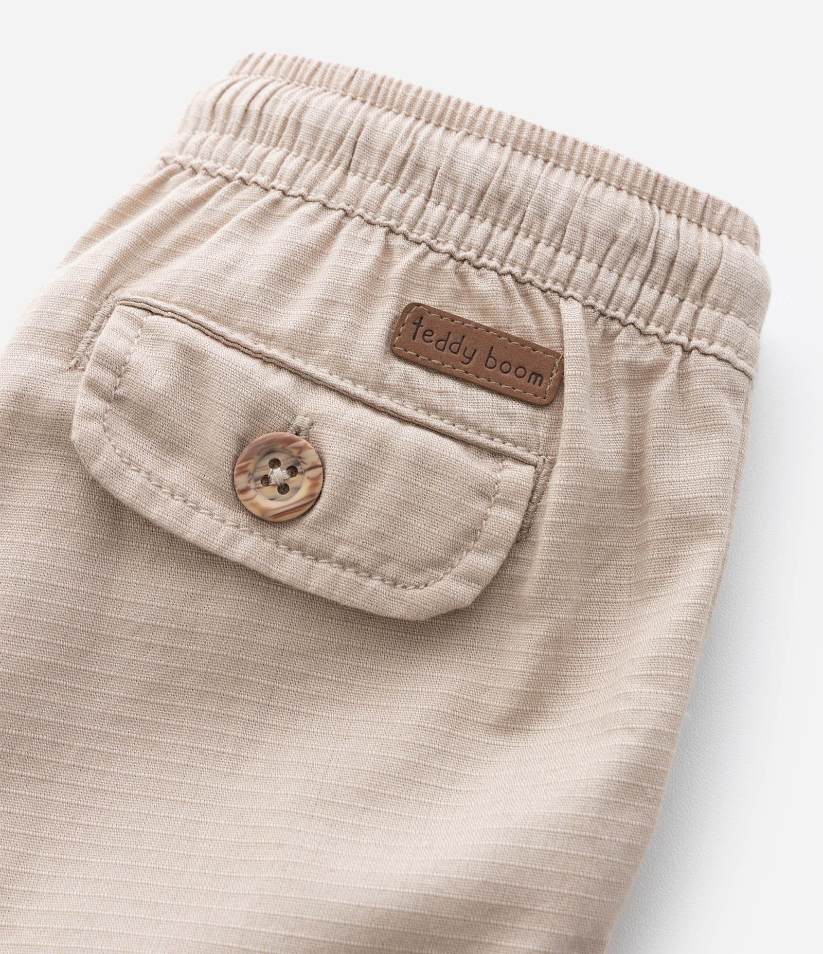 Bermuda Infantil em Sarja com Cós Elástico e Bolsos – Tam RN a 18 Meses Bege 6