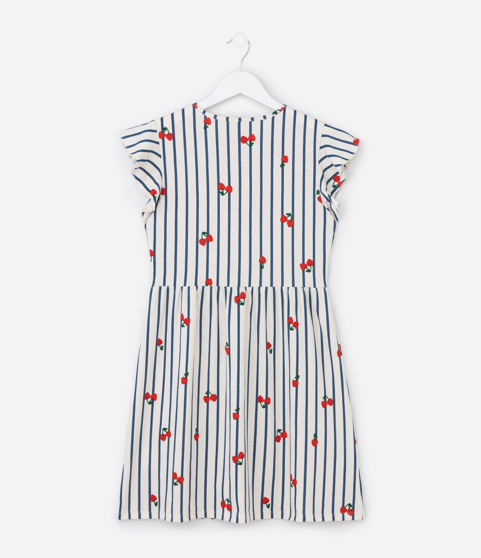Vestido com Estampa Listrada com Cerejas - Tam 5 a 14 Anos Bege/Azul/Vermelho 2