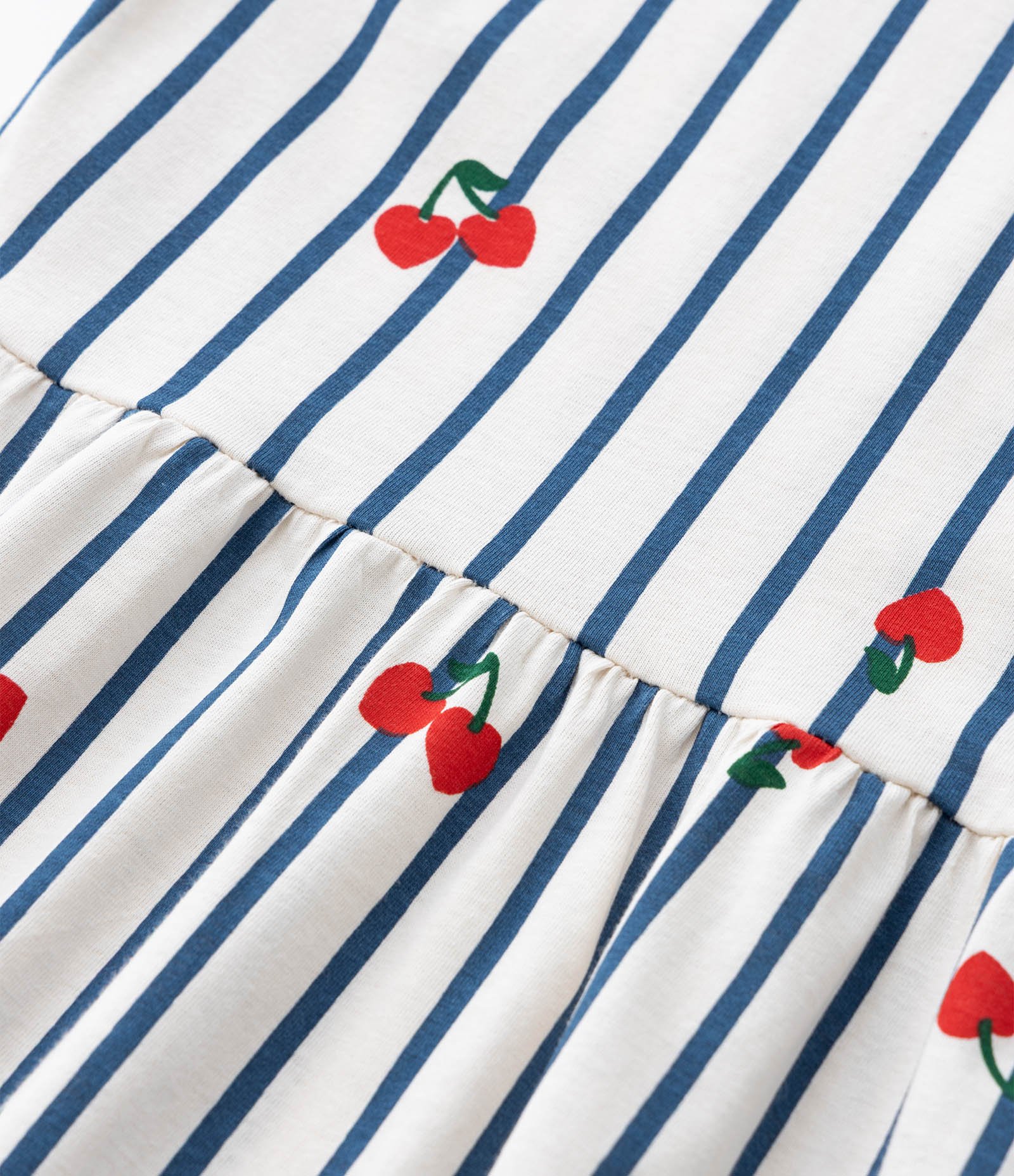 Vestido com Estampa Listrada com Cerejas - Tam 5 a 14 Anos Bege/Azul/Vermelho 4