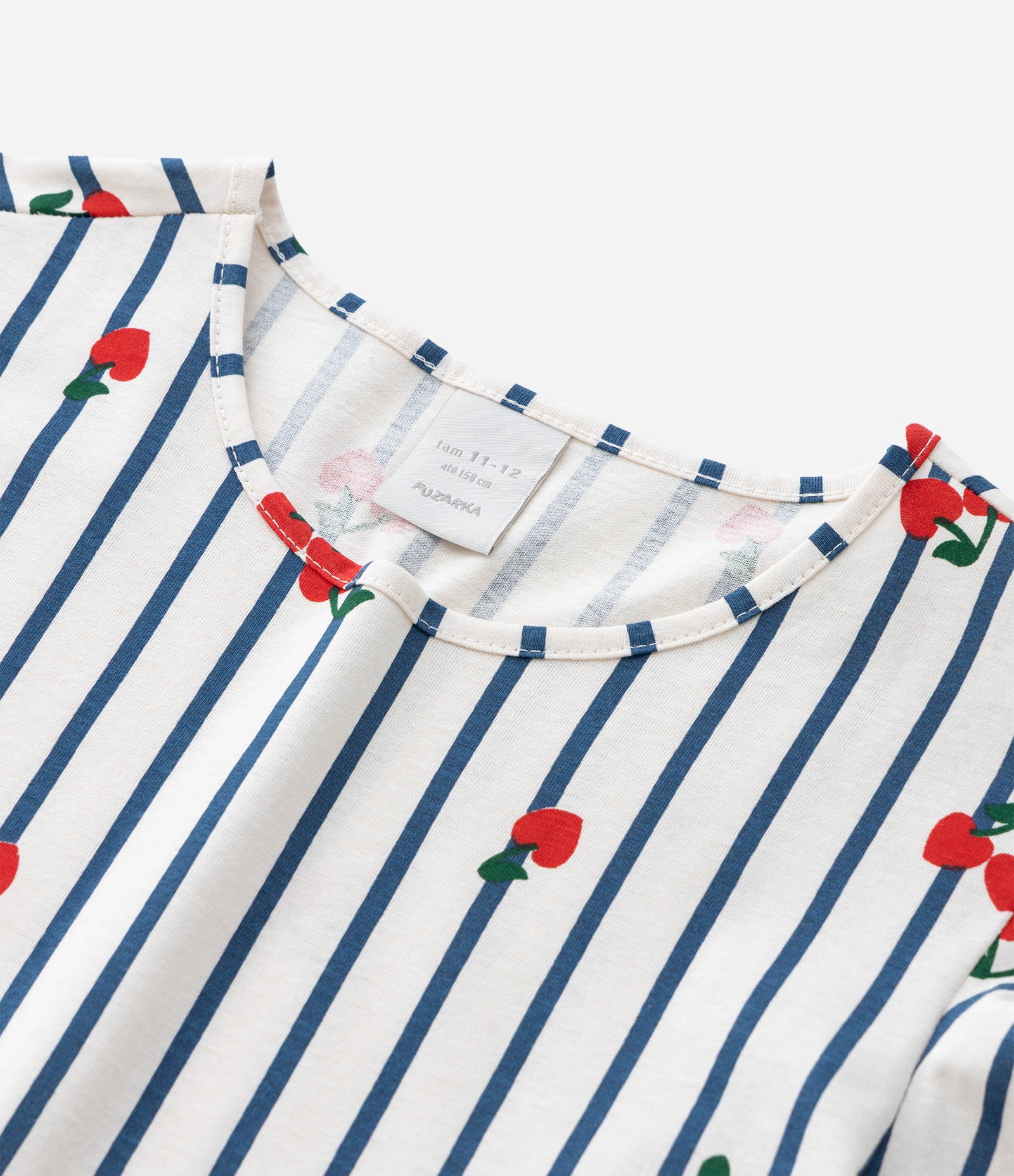 Vestido com Estampa Listrada com Cerejas - Tam 5 a 14 Anos Bege/Azul/Vermelho 5